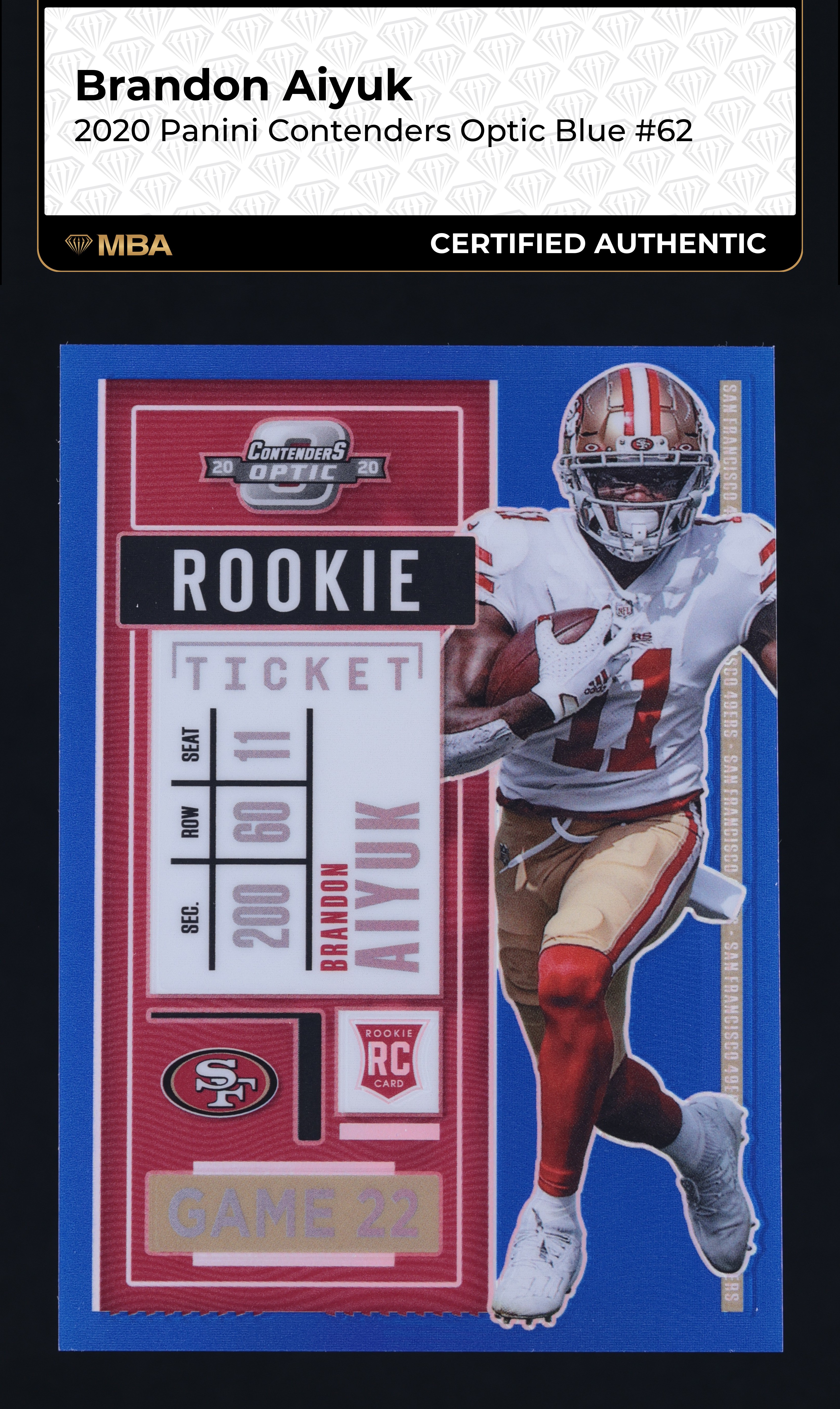 2020 Panini Contenders Optic Blue Brandon Aiyuk ROOKIE /99 #62 MBA AUTH