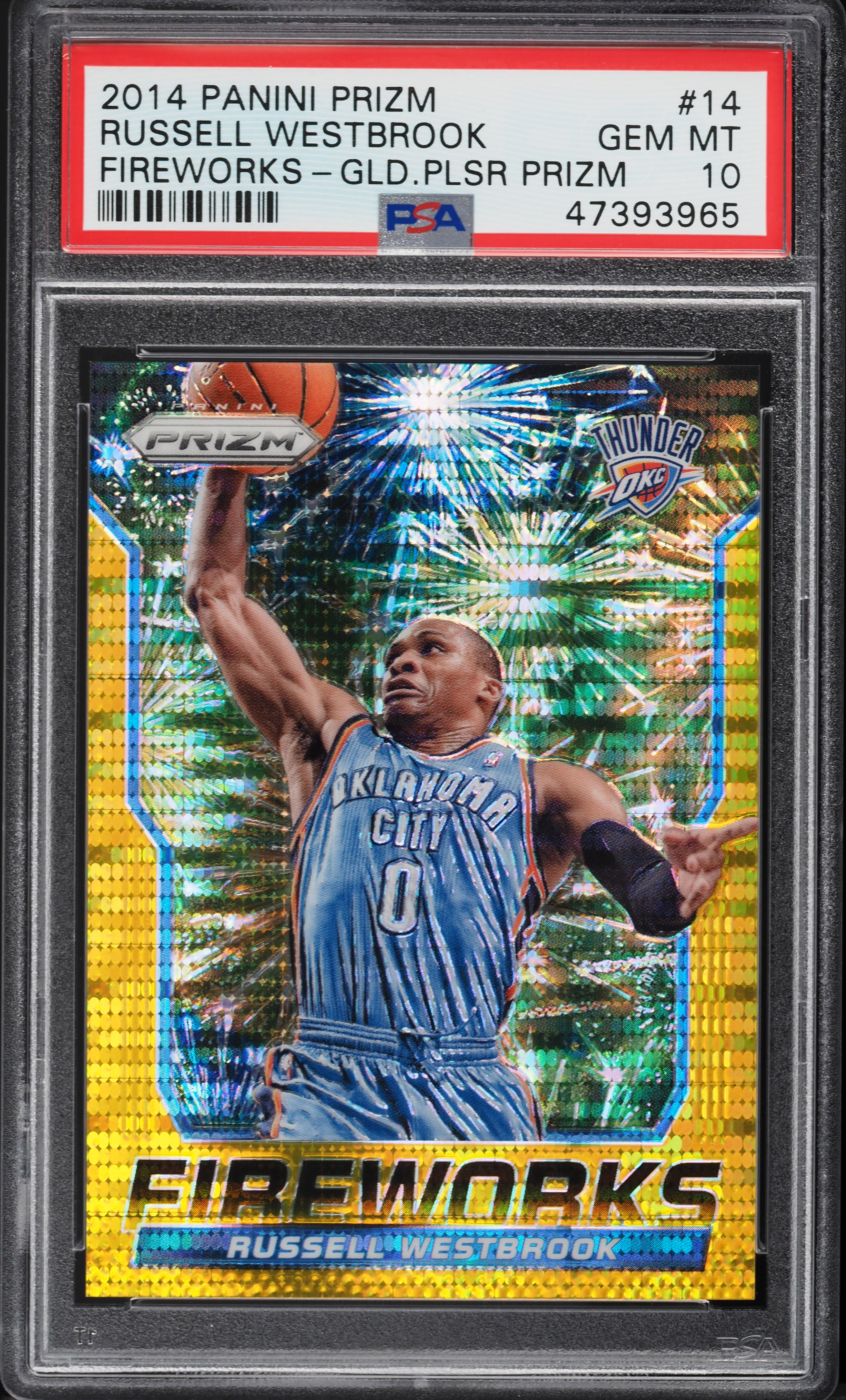 2014 Panini Prizm Fireworks Gold Pulsar Prizms Russell Westbrook /10 #14 PSA 10