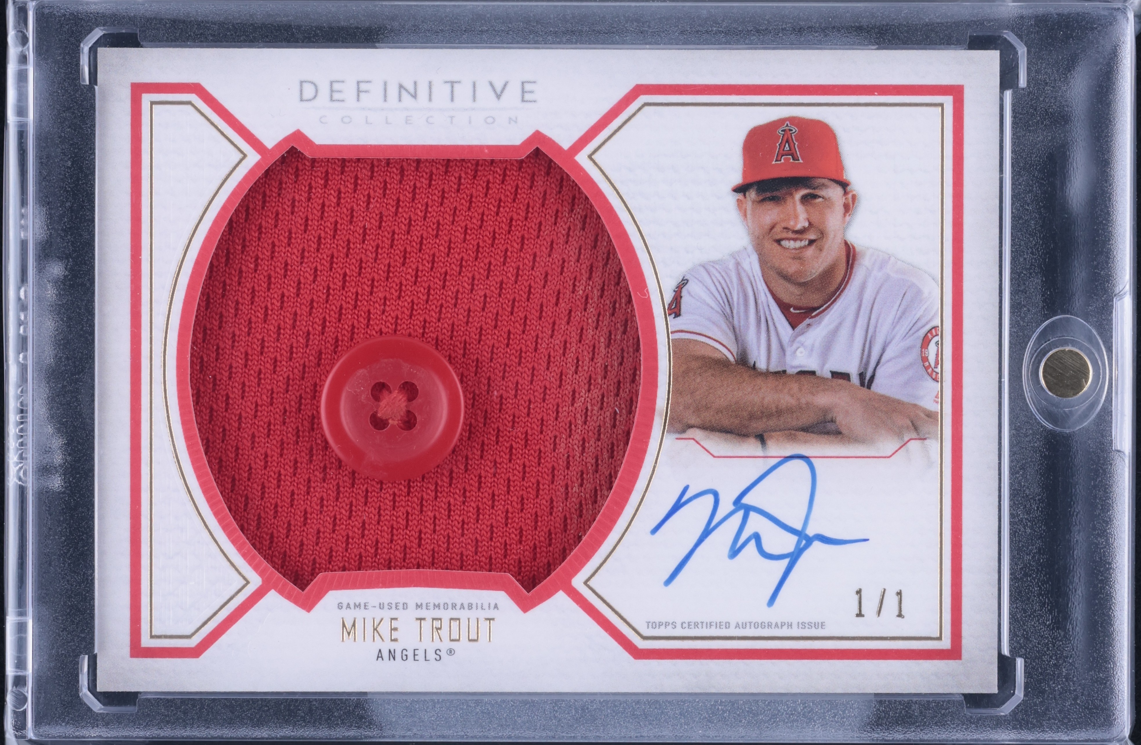 2019 Topps Definitive Collection Red Button Mike Trout PATCH AUTO 1/1 MBA AUTH