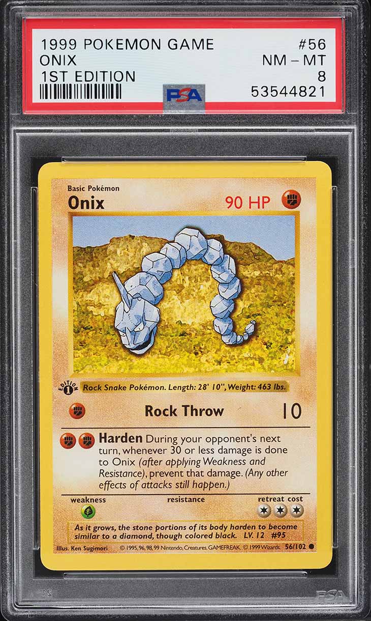 1999 Pokemon Base Set Shadowless 1st Edition Onix #56 PSA 8 NM-MT