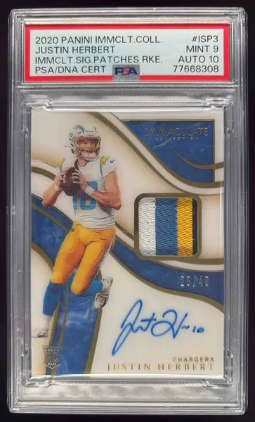 2020 Immaculate Collection Patches Rookie #ISP3 Justin Herbert RC Auto /49 PSA 9