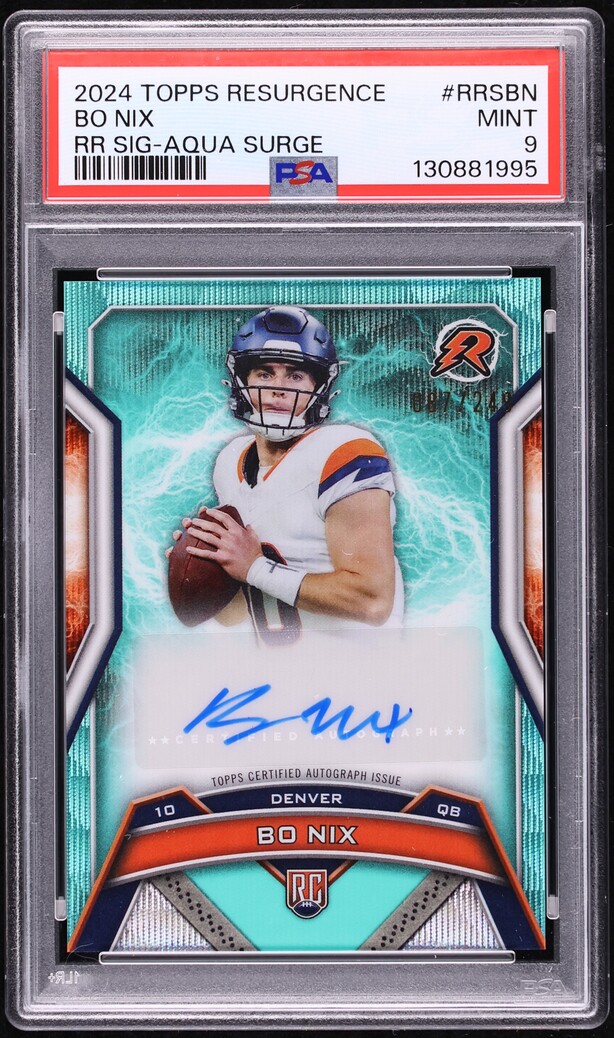 2024 Topps Resurgence Aqua Surge Bo Nix ROOKIE AUTO /249 #RRSBN PSA 9 MINT