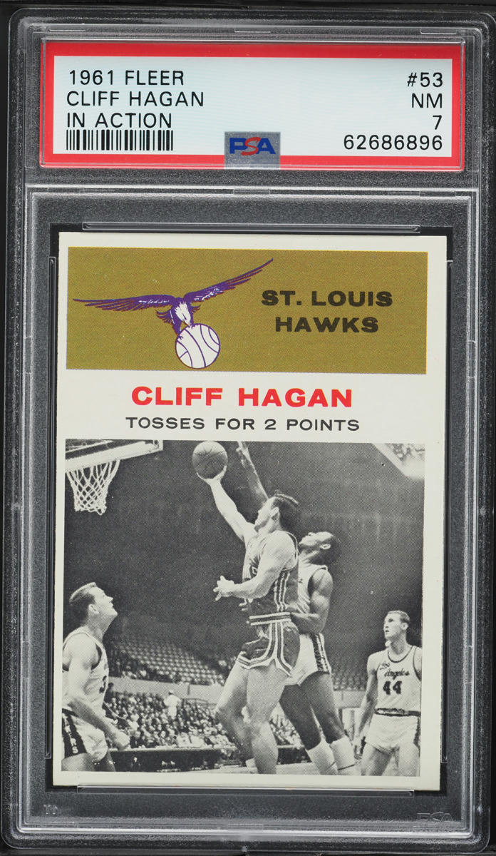 1961 Fleer Basketball Cliff Hagan IN ACTION #53 PSA 7 NRMT