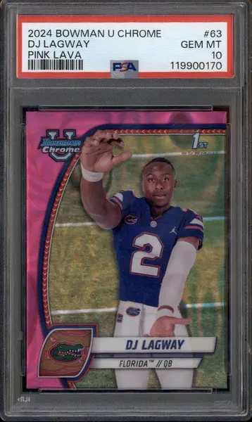 2024 Bowman Chrome University Pink Lava Refractor #63 DJ Lagway RC PSA 10