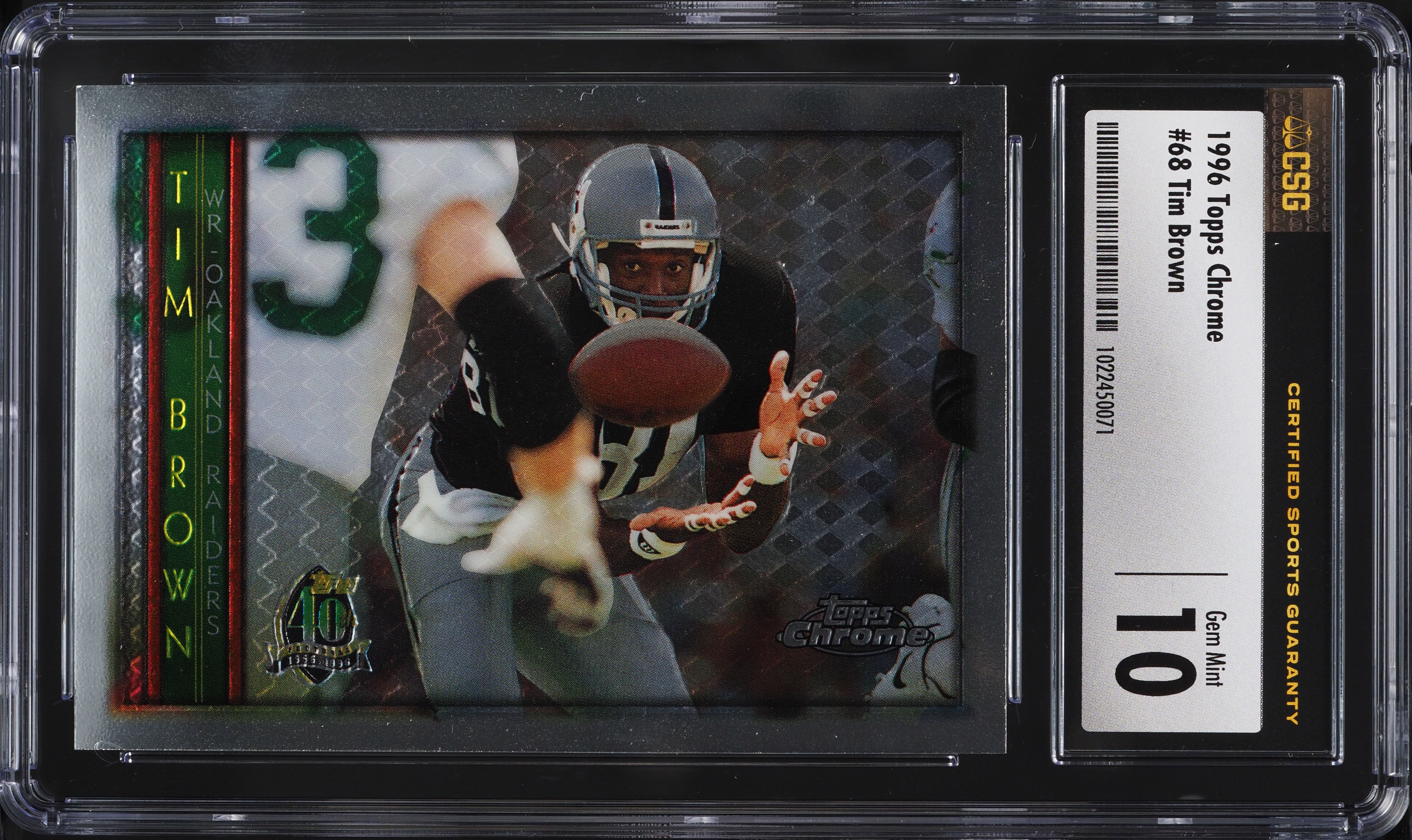 1996 Topps Chrome Tim Brown #68 CSG 10 GEM MINT