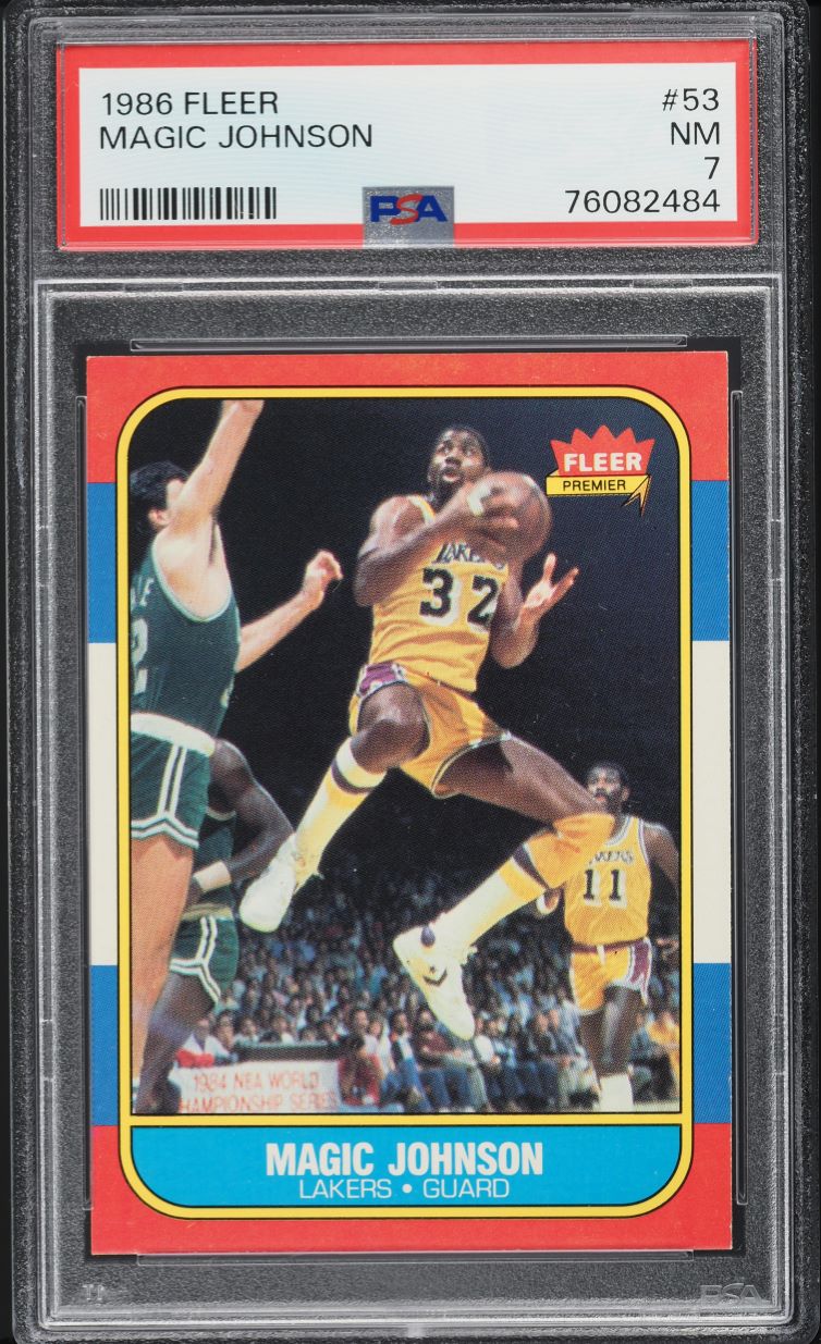 1986 Fleer Basketball Magic Johnson #53 PSA 7 NRMT
