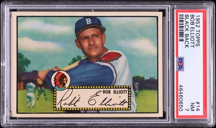 1952 Topps Bob Elliott BLACK BACK #14 PSA 7 NRMT
