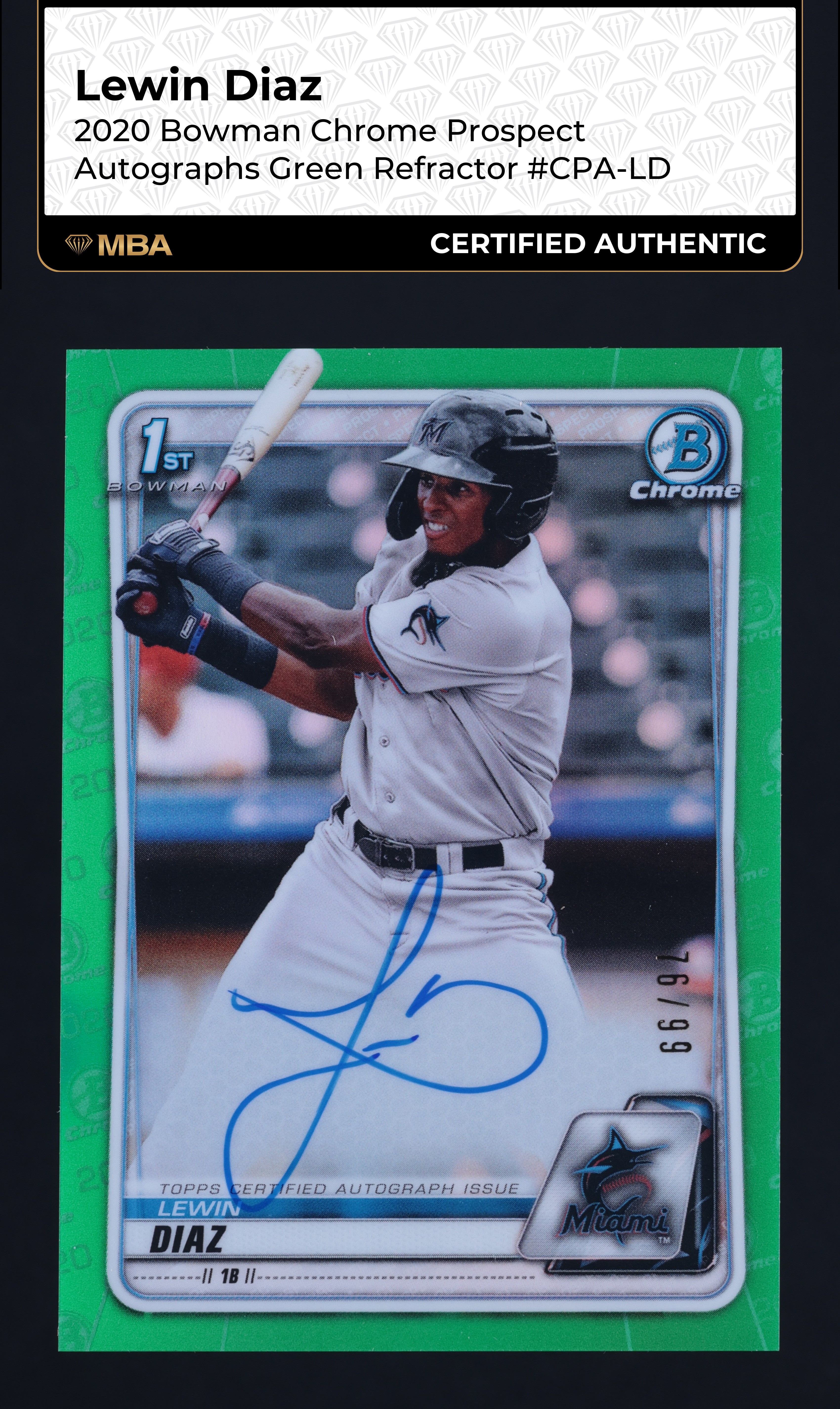 2020 Bowman Chrome Green Refractor Lewin Diaz ROOKIE AUTO /99 #CPA-LD MBA AUTH