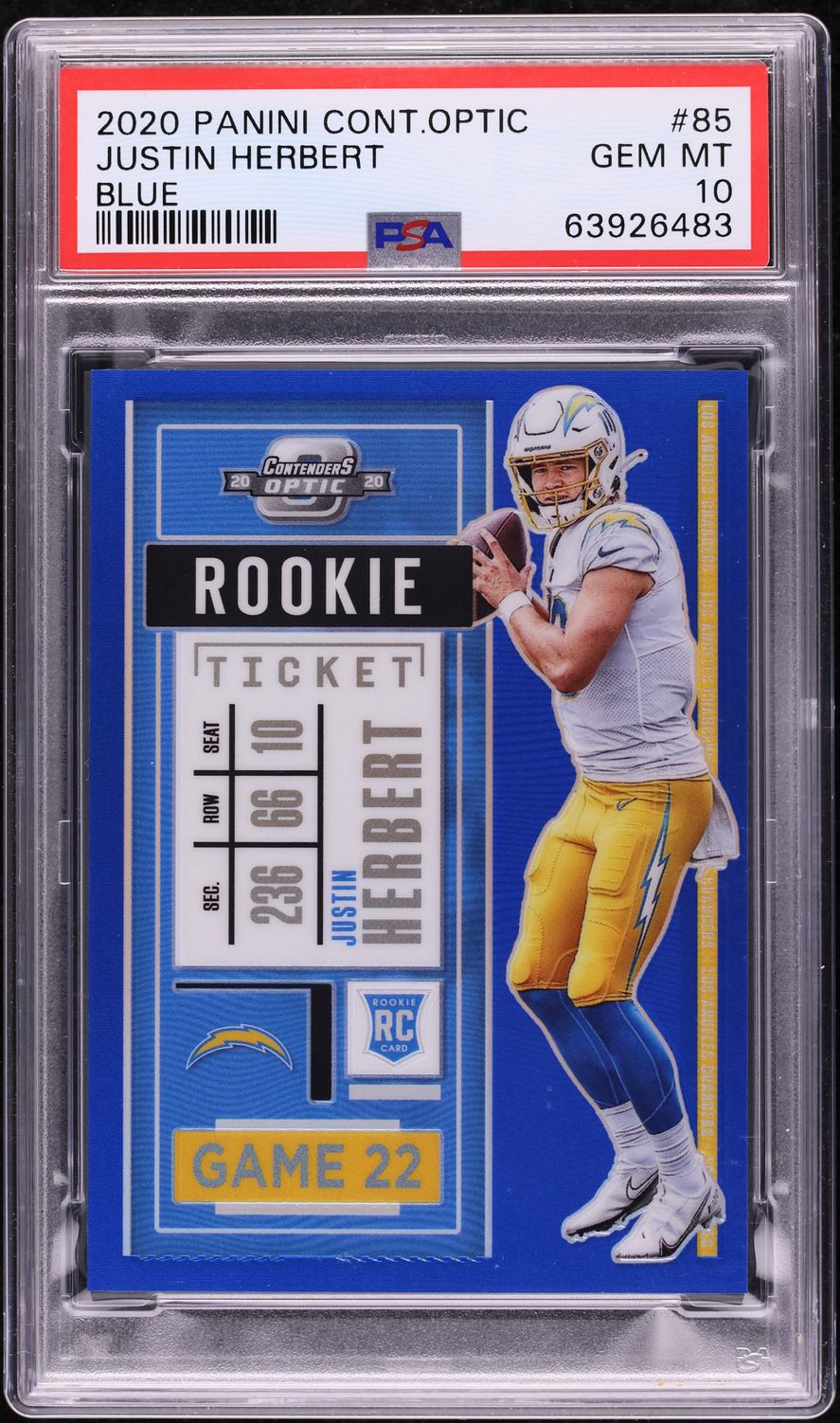 2020 Panini Contenders Optic Blue Justin Herbert ROOKIE /99 #85 PSA 10 GEM MINT