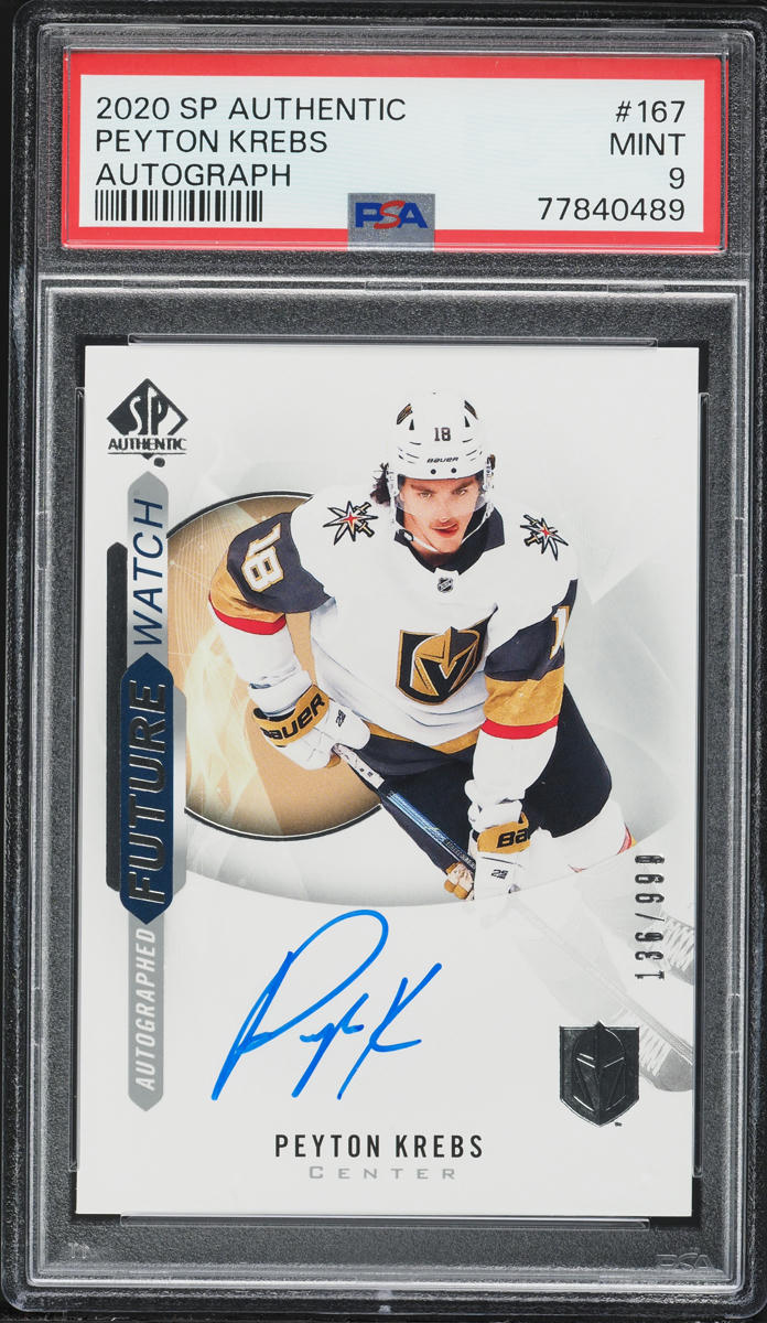2020 SP Authentic Future Watch Peyton Krebs ROOKIE AUTO /999 #167 PSA 9 MINT