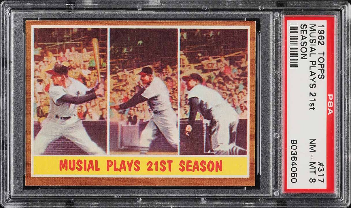 1962 Topps Stan Musial PLAYS 21ST SEASON #317 PSA 8 NM-MT