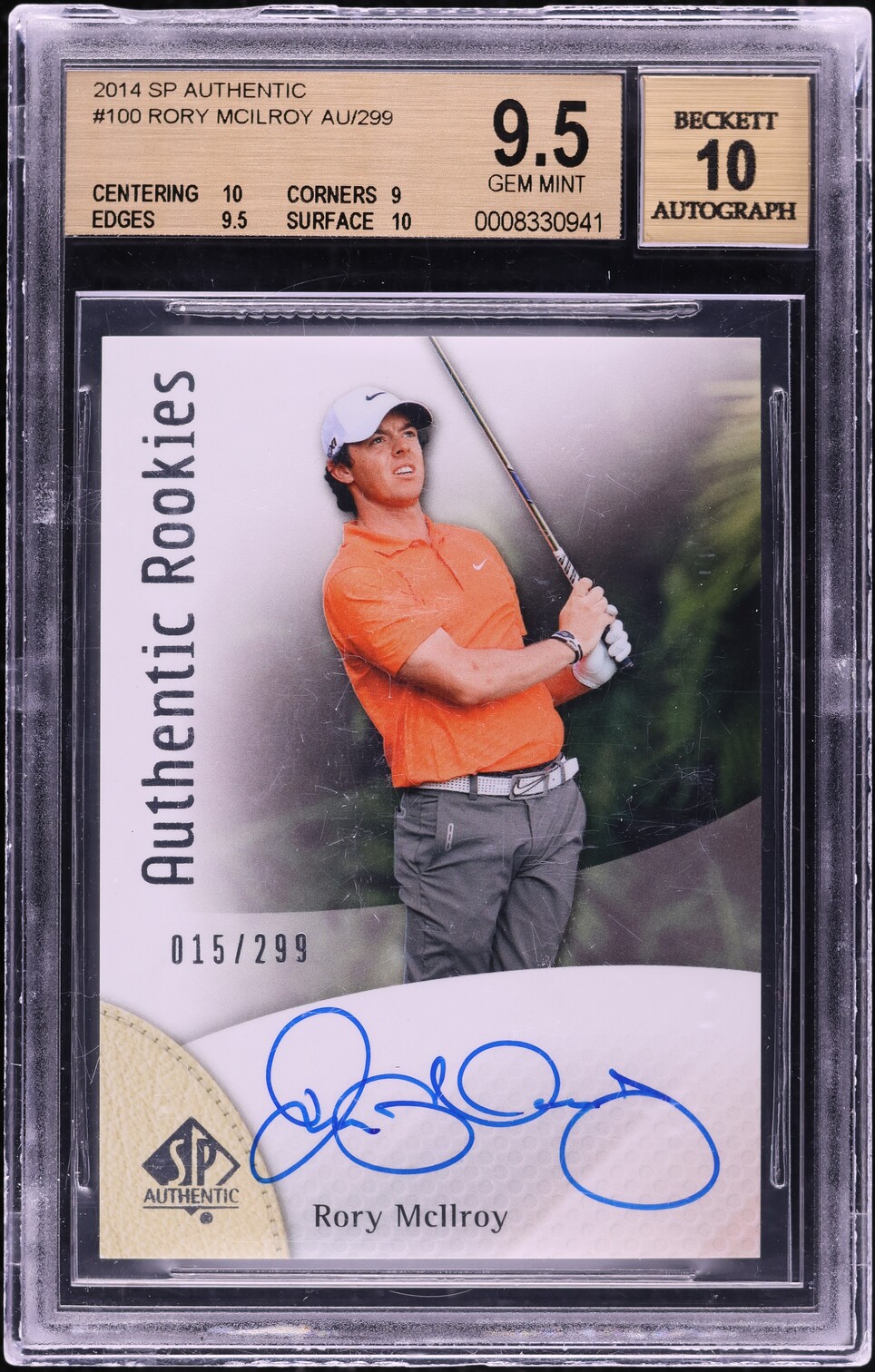 2014 SP Authentic Rory McIlroy ROOKIE AUTO /299 #100 BGS 9.5 GEM MINT