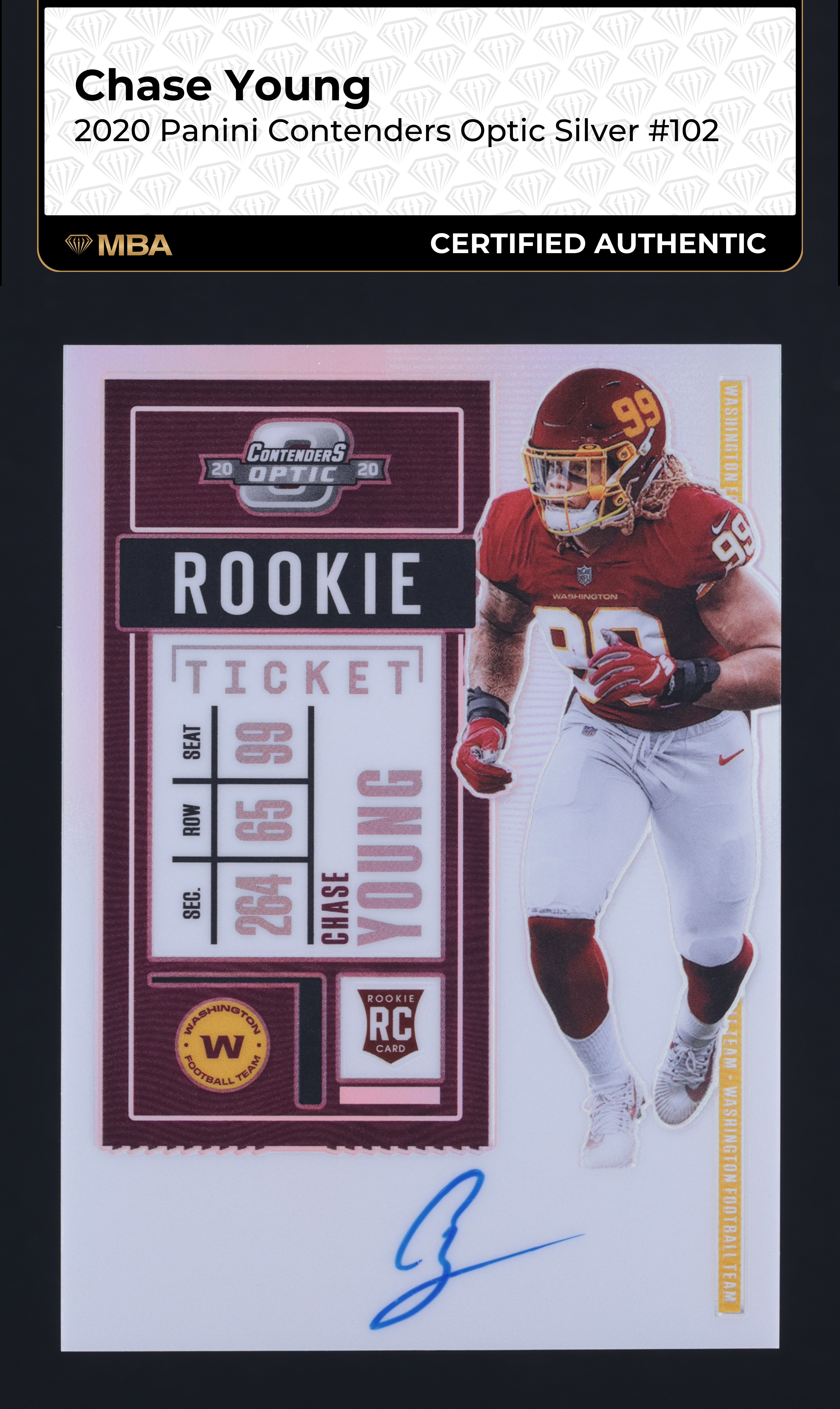 2020 Panini Contenders Optic Silver Chase Young ROOKIE AUTO #102 MBA AUTH