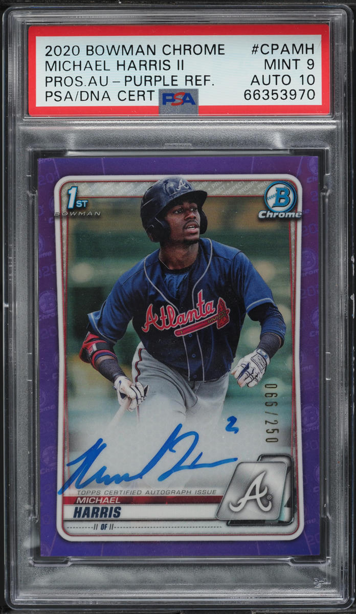 2020 Bowman Chrome Purple Refractor Michael Harris ROOKIE AUTO /250 #CPAMH PSA 9