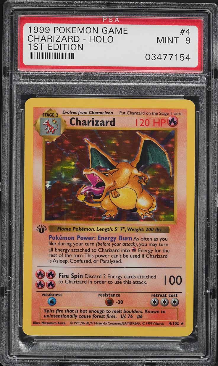 1999 Pokemon Base Set Shadowless 1st Edition Holo Charizard #4 PSA 9 MINT