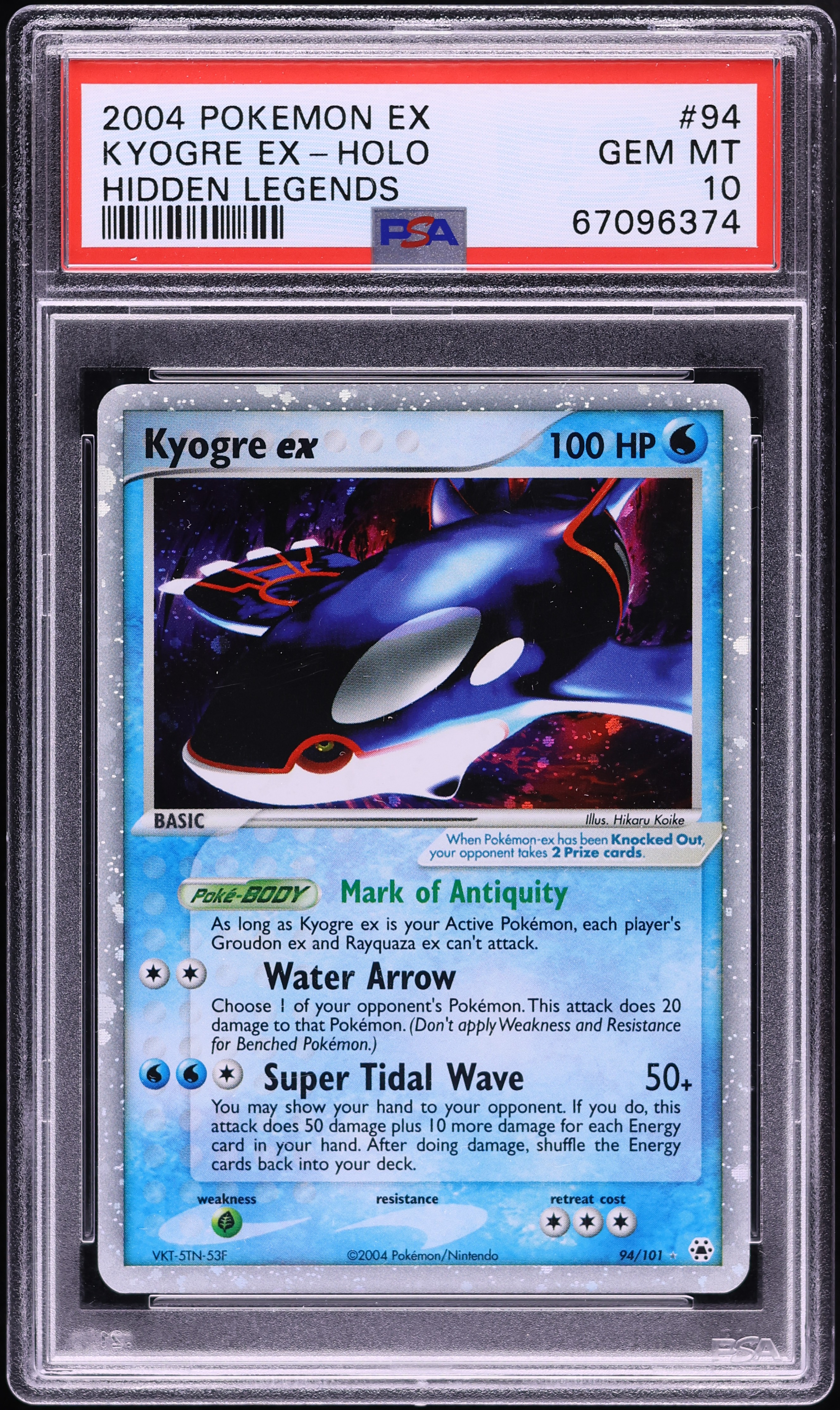 2004 Pokemon EX Hidden Legends Holo Kyogre EX #94 PSA 10 GEM MINT