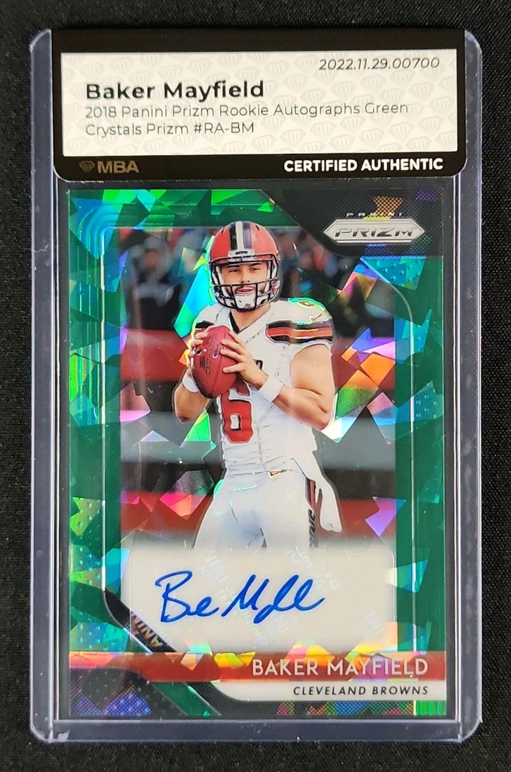 2018 Panini Prizm Green Crystals Baker Mayfield ROOKIE AUTO /75 #RA-BM MBA AUTH