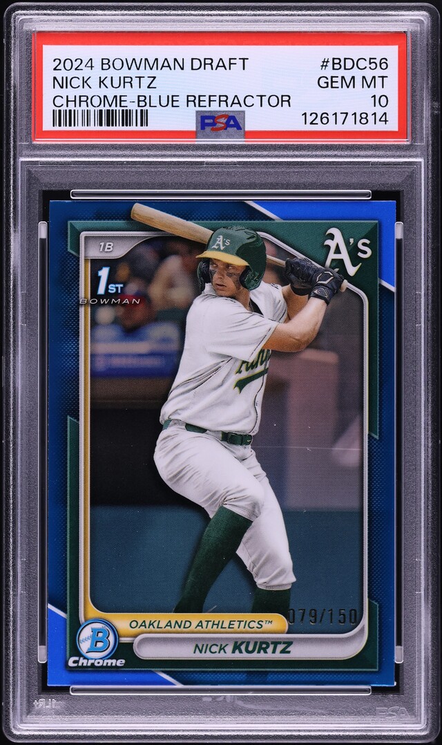 2024 Bowman Chrome Blue Refractor Nick Kurtz PROSPECT /150 #BDC56 PSA 10 GEM