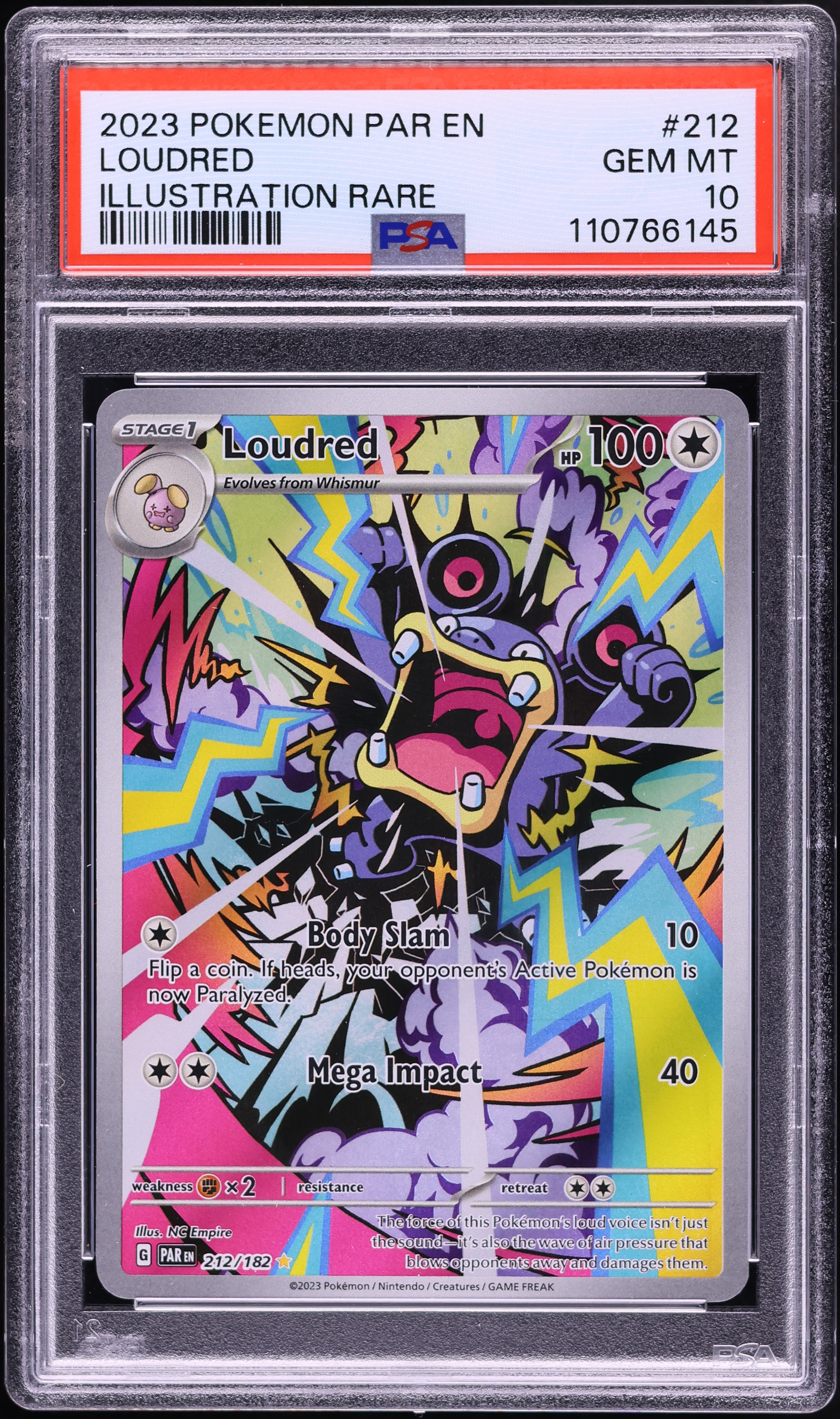 2023 Pokemon Scarlet & Violet Paradox Rift Illustration Rare Loudred #212 PSA 10 GEM MINT