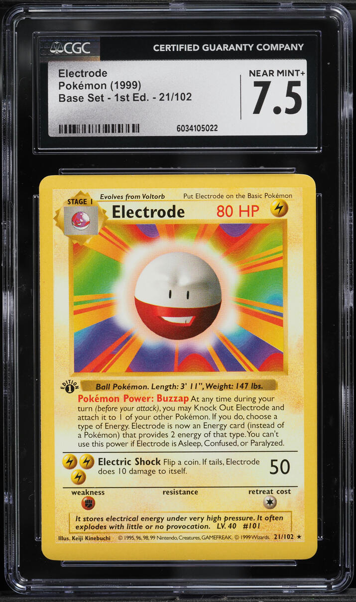 1999 Pokemon Base Set Shadowless 1st Edition Electrode #21 CGC 7.5 NRMT+