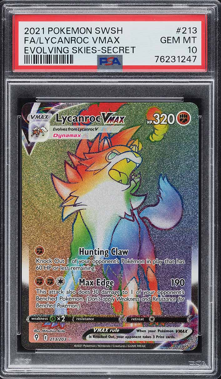 2021 Pokemon Sword & Shield Evolving Skies Full Art Lycanroc VMAX #213 PSA 10
