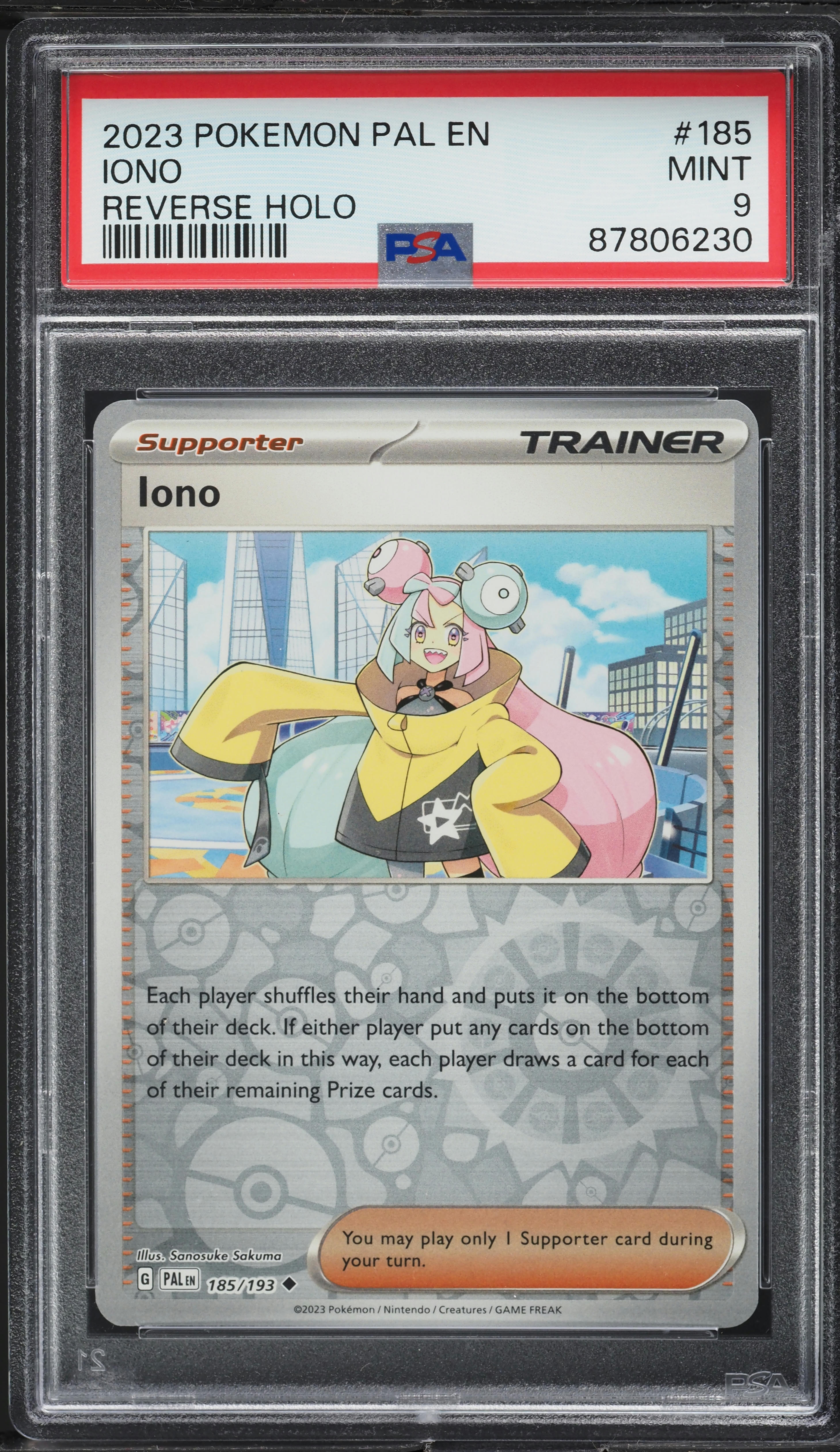 2023 Pokemon Scarlet & Violet Paldea Evolved Reverse Holo Iono #185 PSA 9 MINT