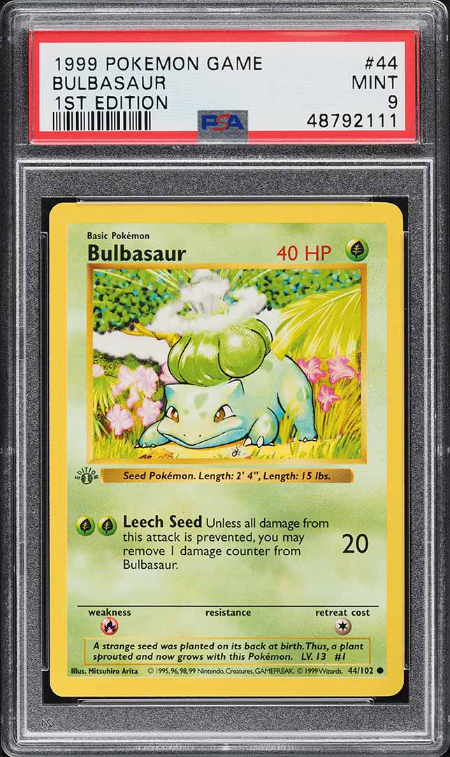 1999 Pokemon Base Set Shadowless 1st Edition 3D Stamp Bulbasaur #44 PSA 9 MINT