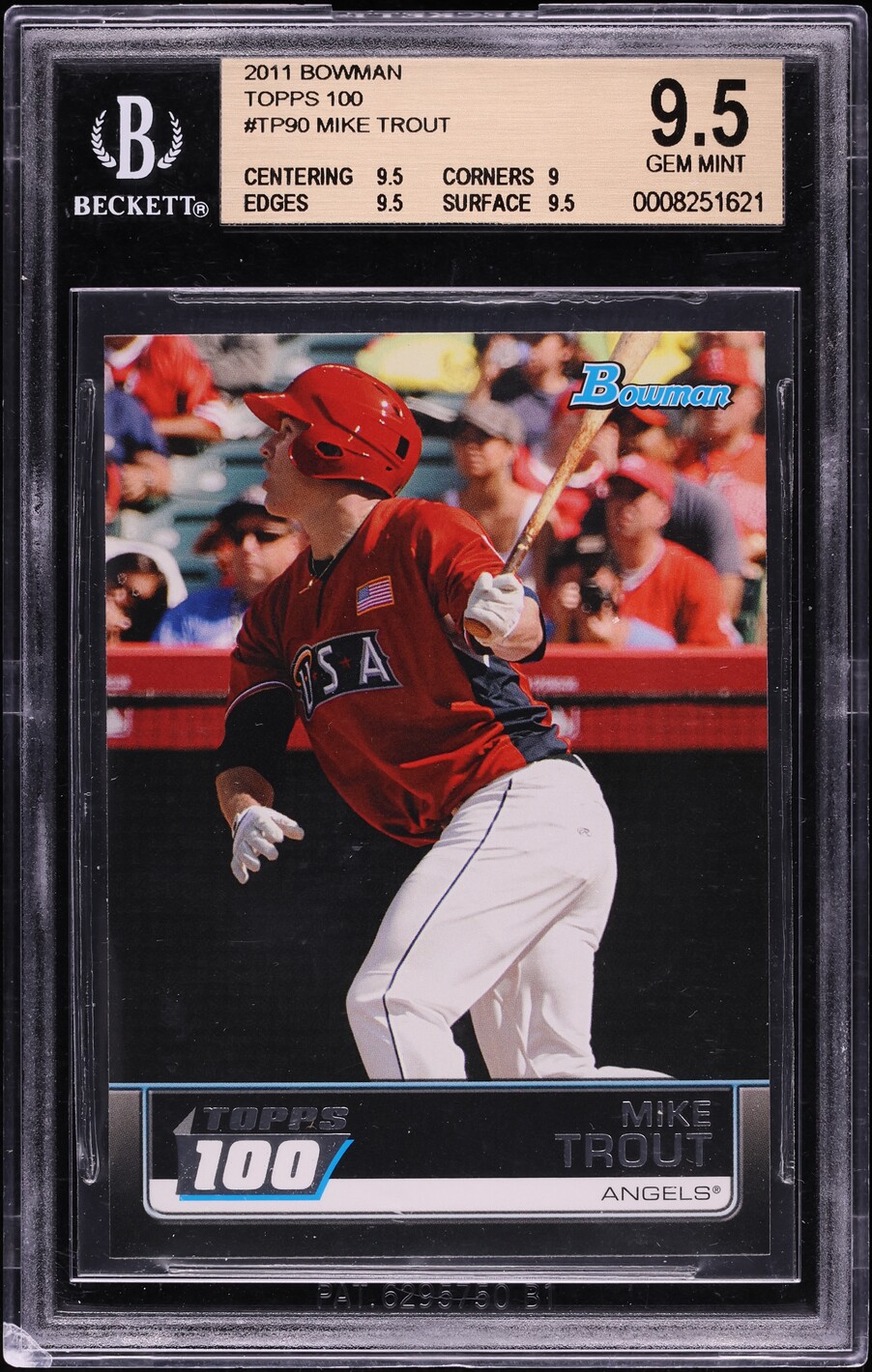 2011 Bowman Topps 100 Mike Trout PROSPECT #TP90 BGS 9.5 GEM MINT