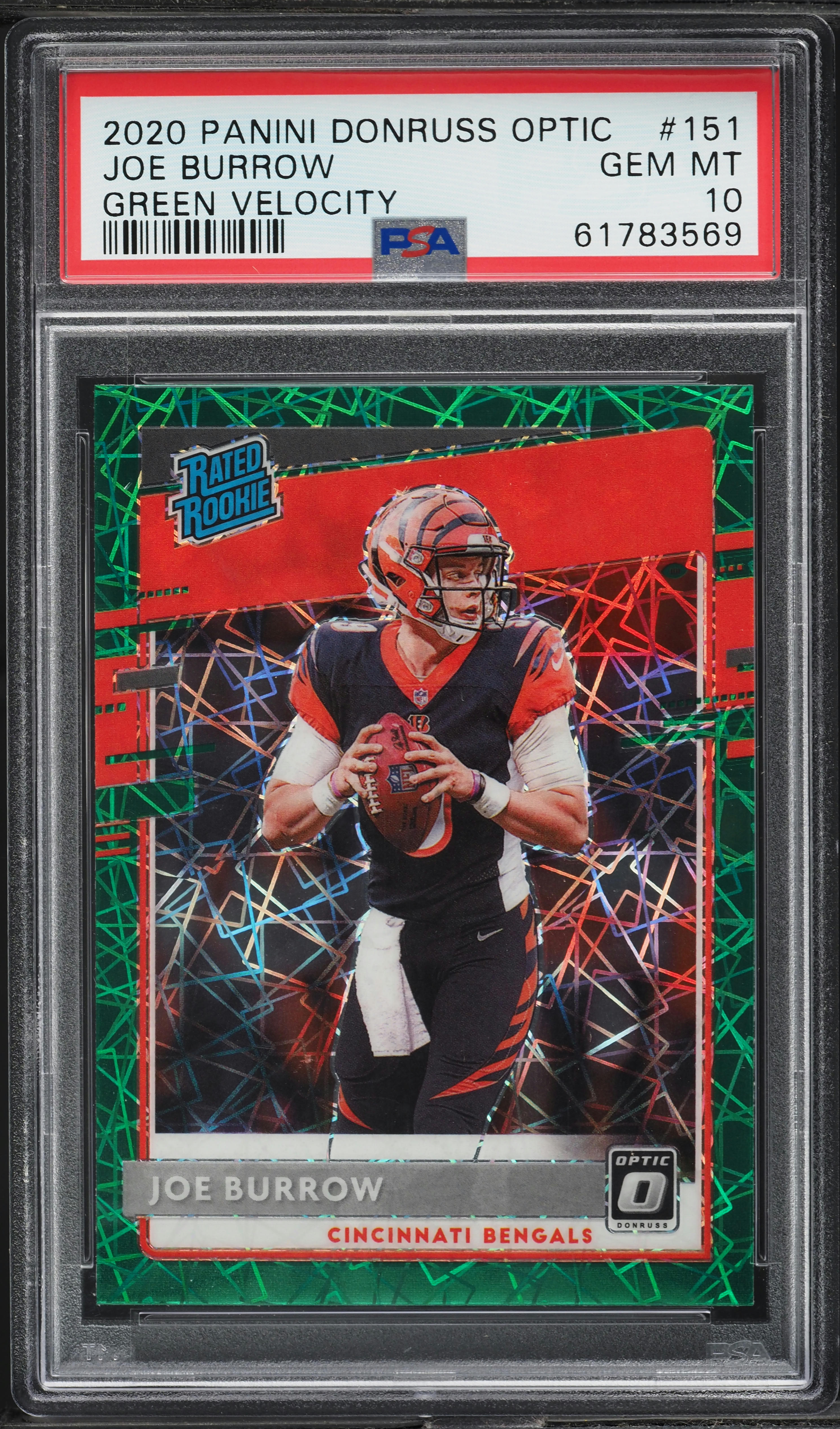 2020 Donruss Optic Green Velocity Joe Burrow ROOKIE #151 PSA 10 GEM MINT