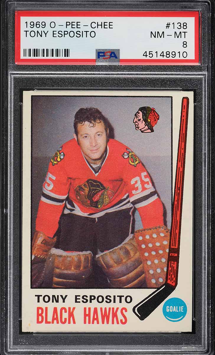 1969 O-Pee-Chee Hockey Tony Esposito ROOKIE #138 PSA 8 NM-MT