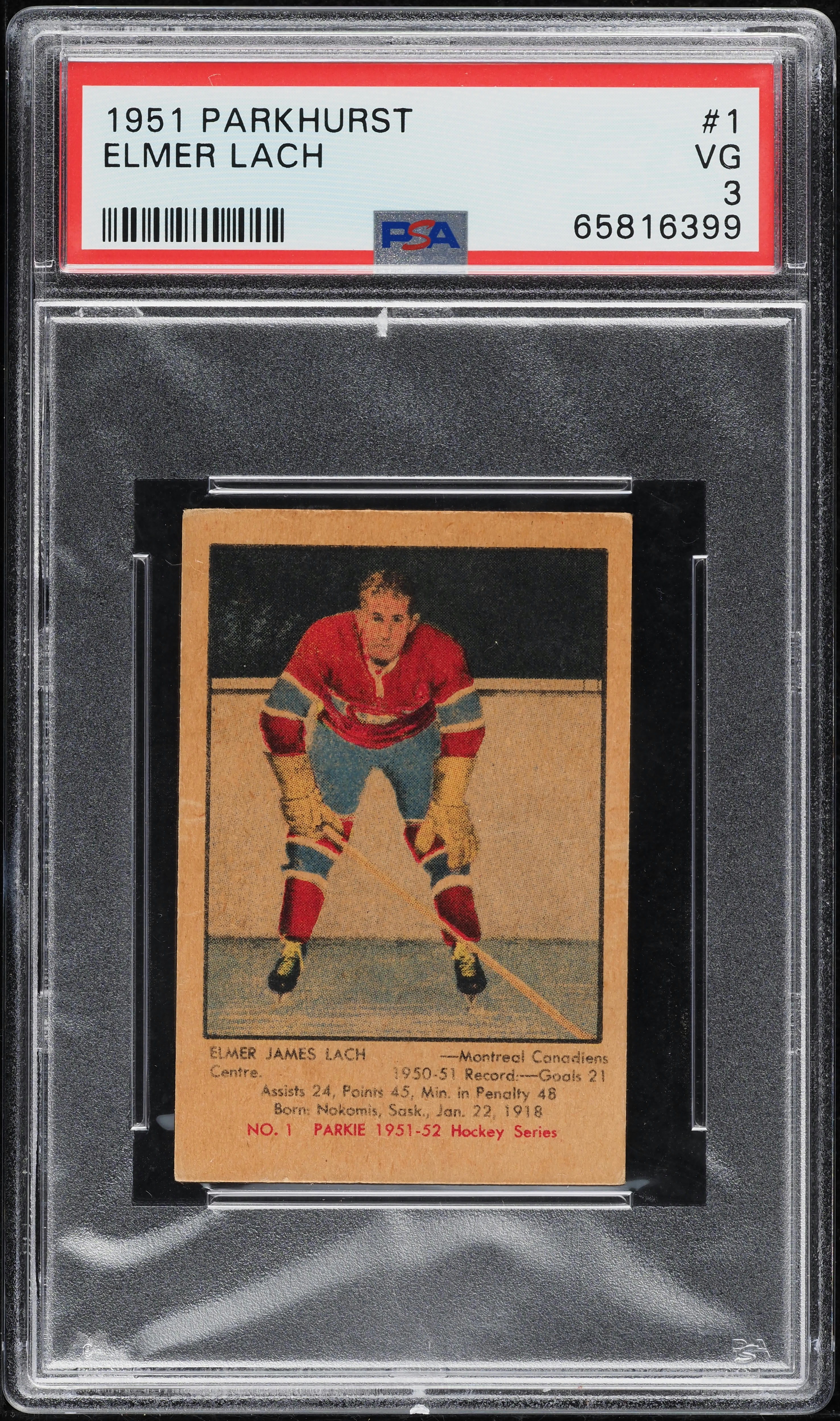 1951 Parkhurst Elmer Lach #1 PSA 3 VG (PWCC-E)