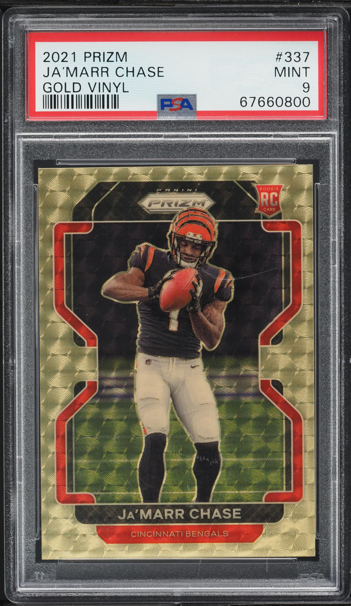 2021 Panini Prizm Gold Vinyl Ja’Marr Chase /5 #337 PSA 9 MINT
