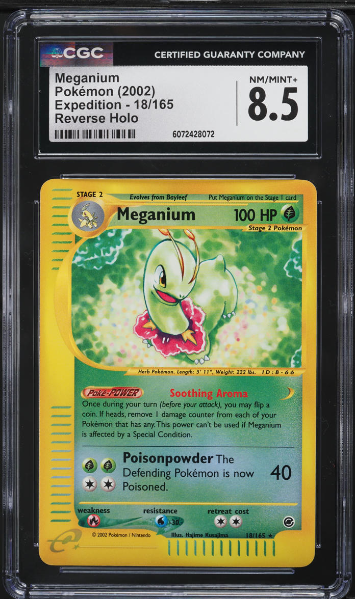 2002 Pokemon Expedition Reverse Holo Meganium #18 CGC 8.5 NM-MT+