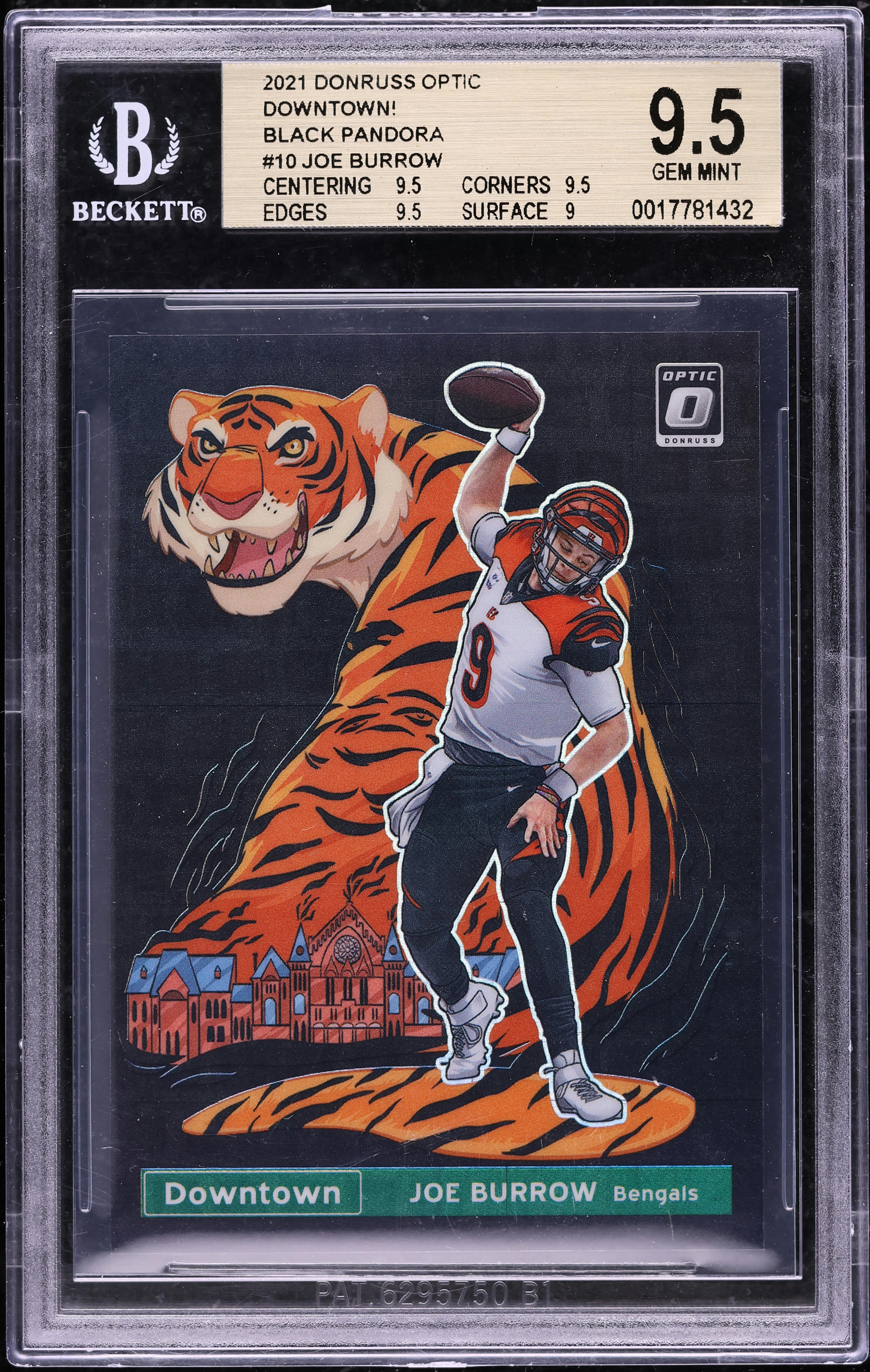 2021 Donruss Optic Downtown! Black Pandora Joe Burrow /25 #10 BGS 9.5 GEM MINT