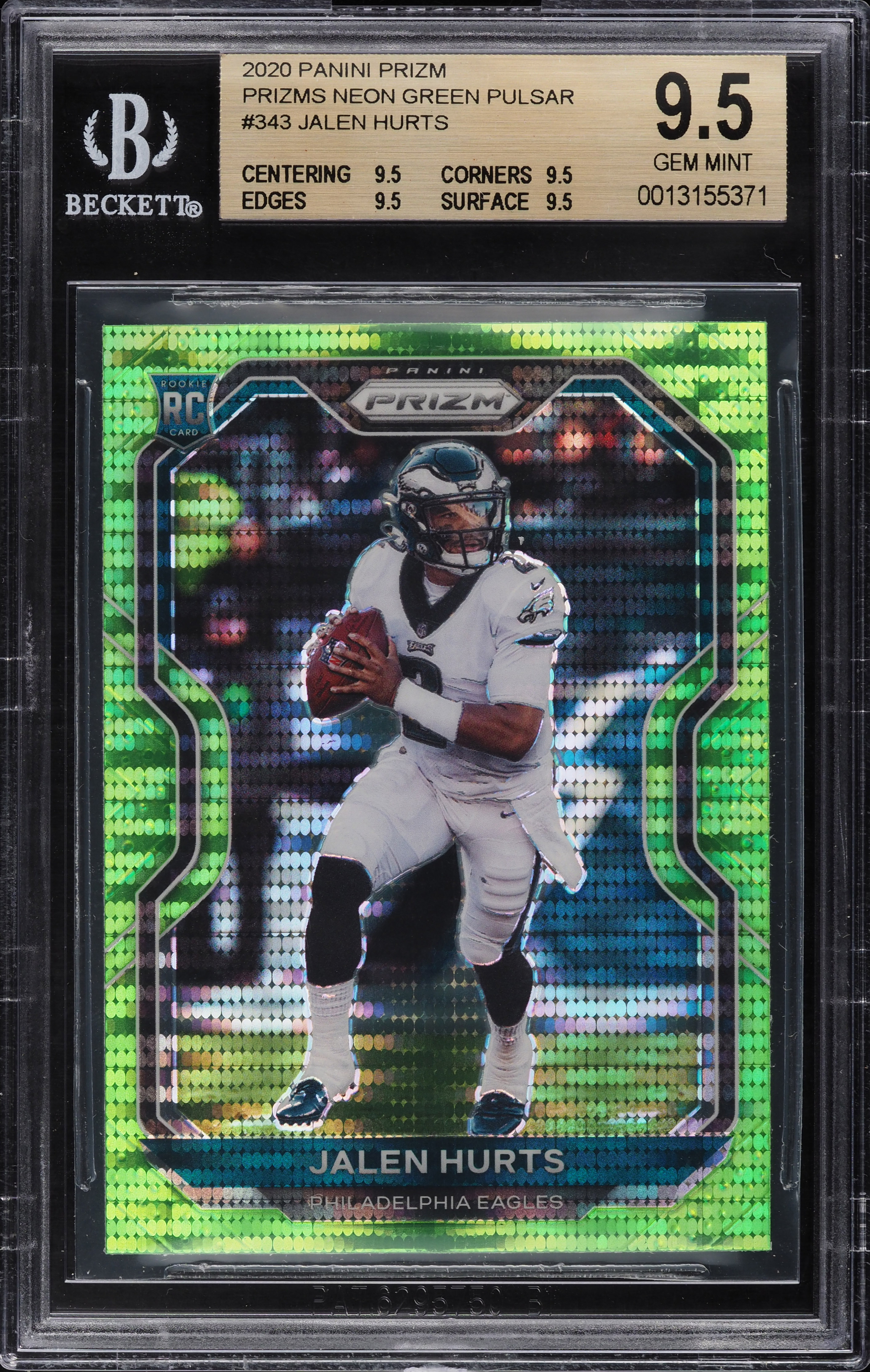 2020 Panini Prizm Neon Green Pulsar Jalen Hurts ROOKIE #343 BGS 9.5 GEM MINT