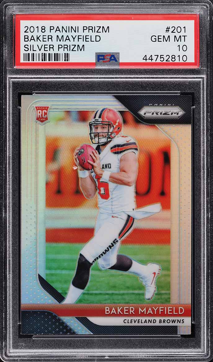 2018 Panini Prizm Silver Prizms Baker Mayfield ROOKIE #201 PSA 10 GEM MINT