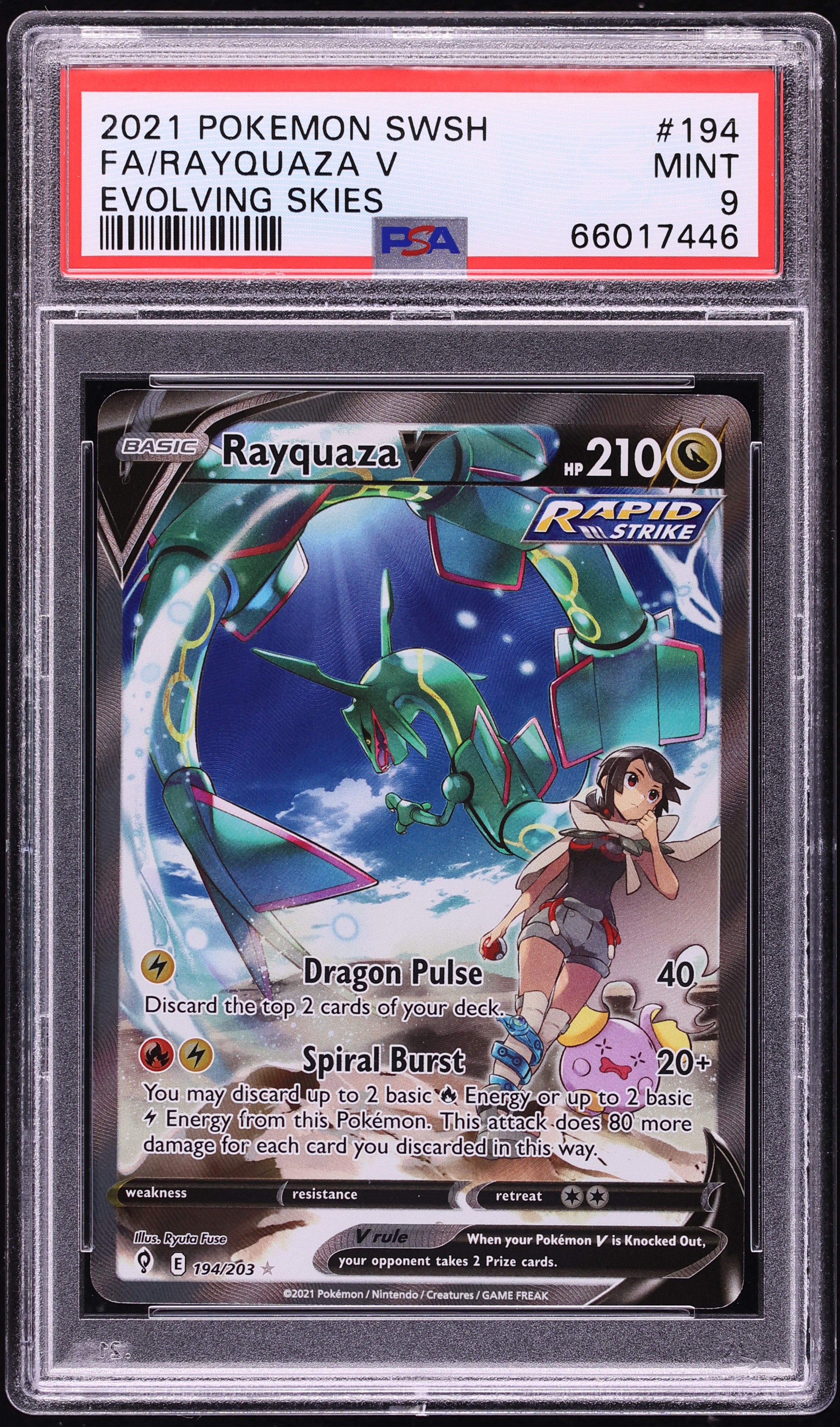 2021 Pokemon Sword & Shield Evolving Skies Full Art Rayquaza V #194 PSA 9 MINT