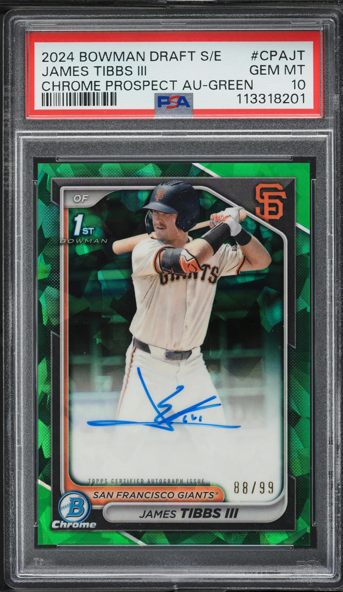 2024 Bowman Chrome Draft Sapphire Green James Tibbs III PROSPECT AUTO /99 PSA 10