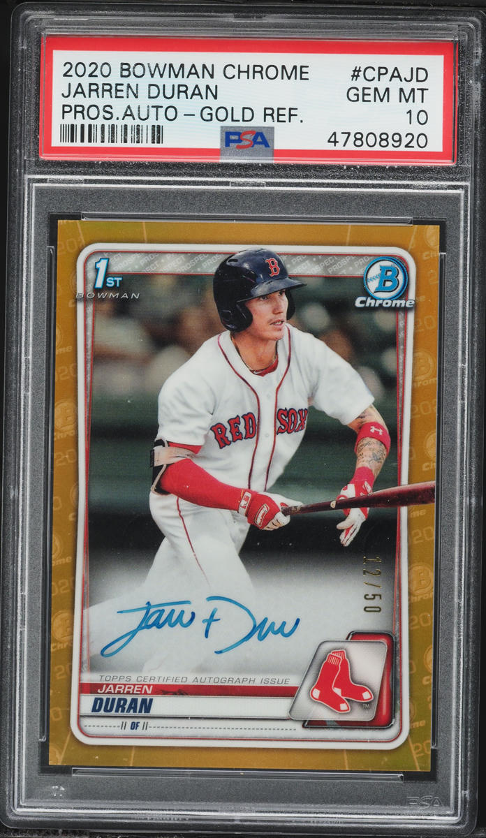 2020 Bowman Chrome Gold Refractor Jarren Duran PROSPECT AUTO /50 #CPA-JD PSA 10 GEM MINT