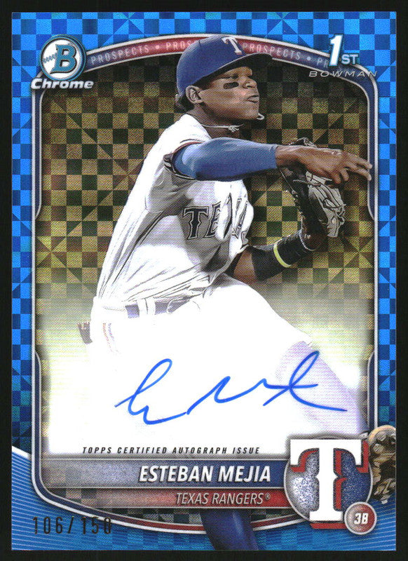 2025 Bowman Chrome Autographs Blue X-Fractor #CPA-EM Esteban Mejia RC Auto /150