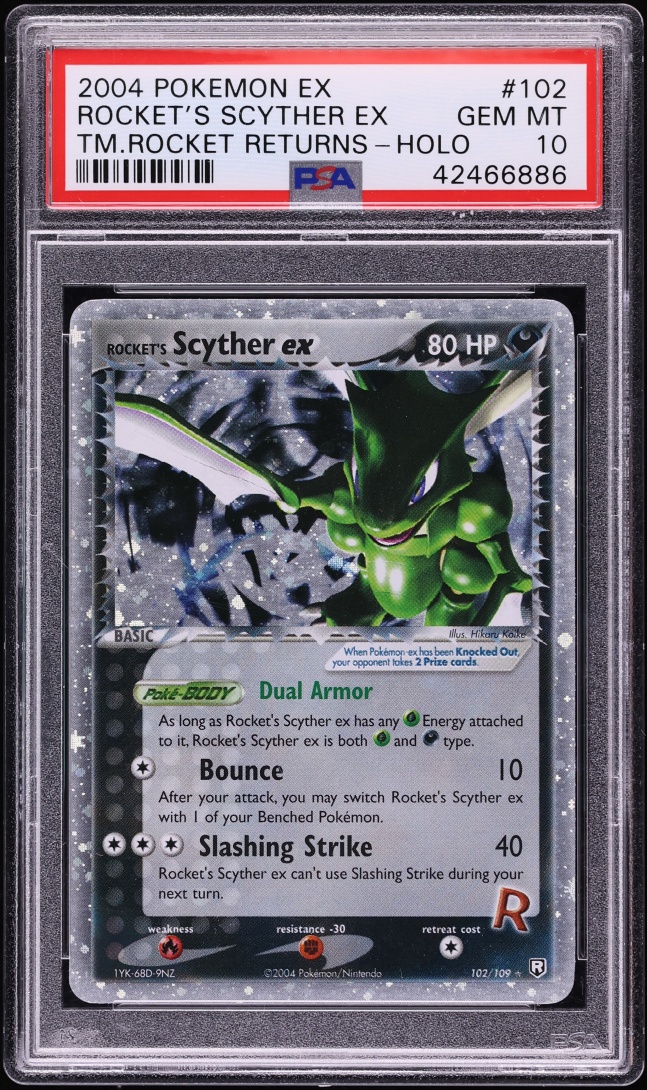 2004 Pokemon EX Team Rocket Returns Holo Rocket's Scyther ex #102 PSA 10 GEM MINT