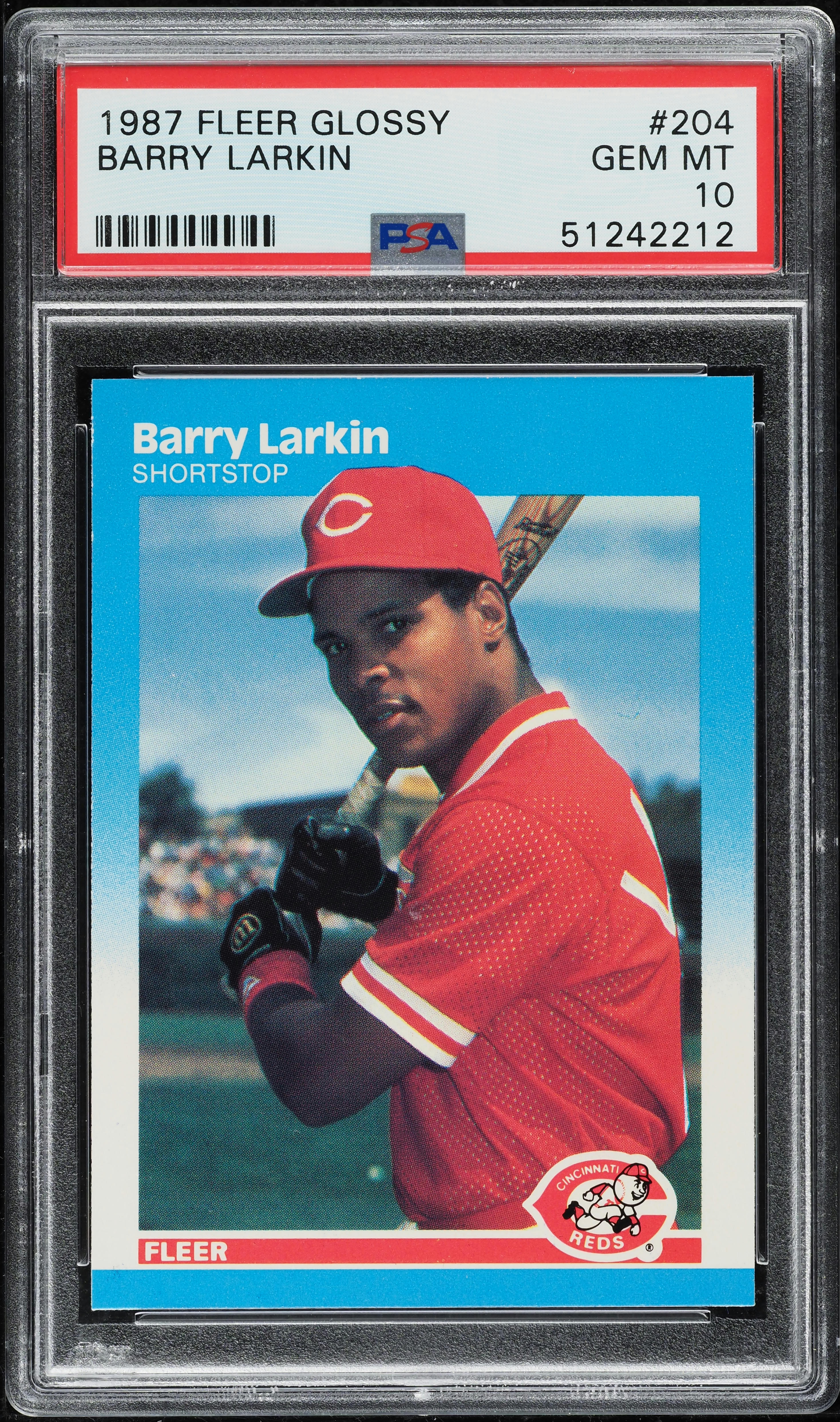 1987 Fleer Glossy Barry Larkin ROOKIE #204 PSA 10 GEM MINT