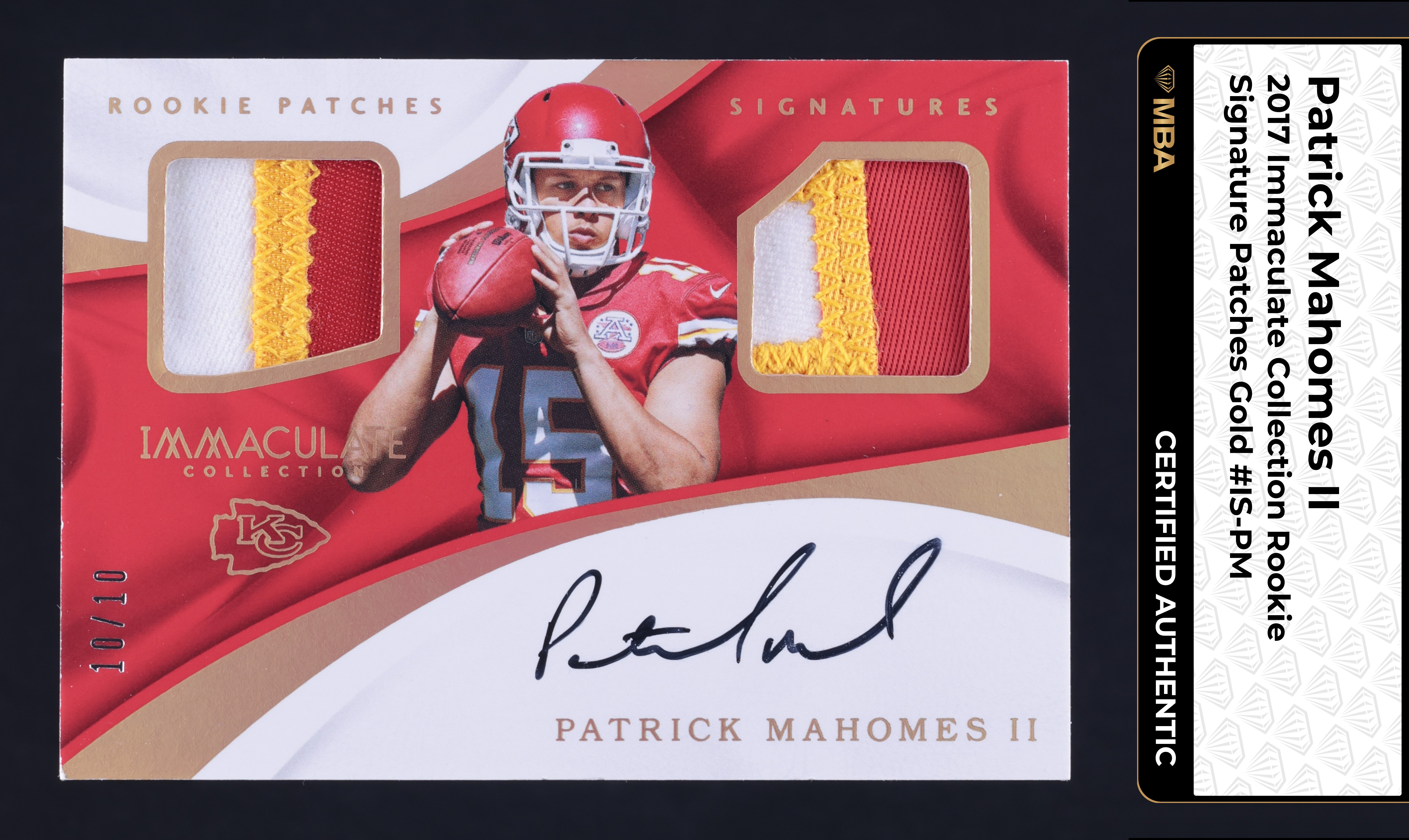 2017 Immaculate Gold Patrick Mahomes II ROOKIE PATCH AUTO 10/10 #IS-PM MBA AUTH