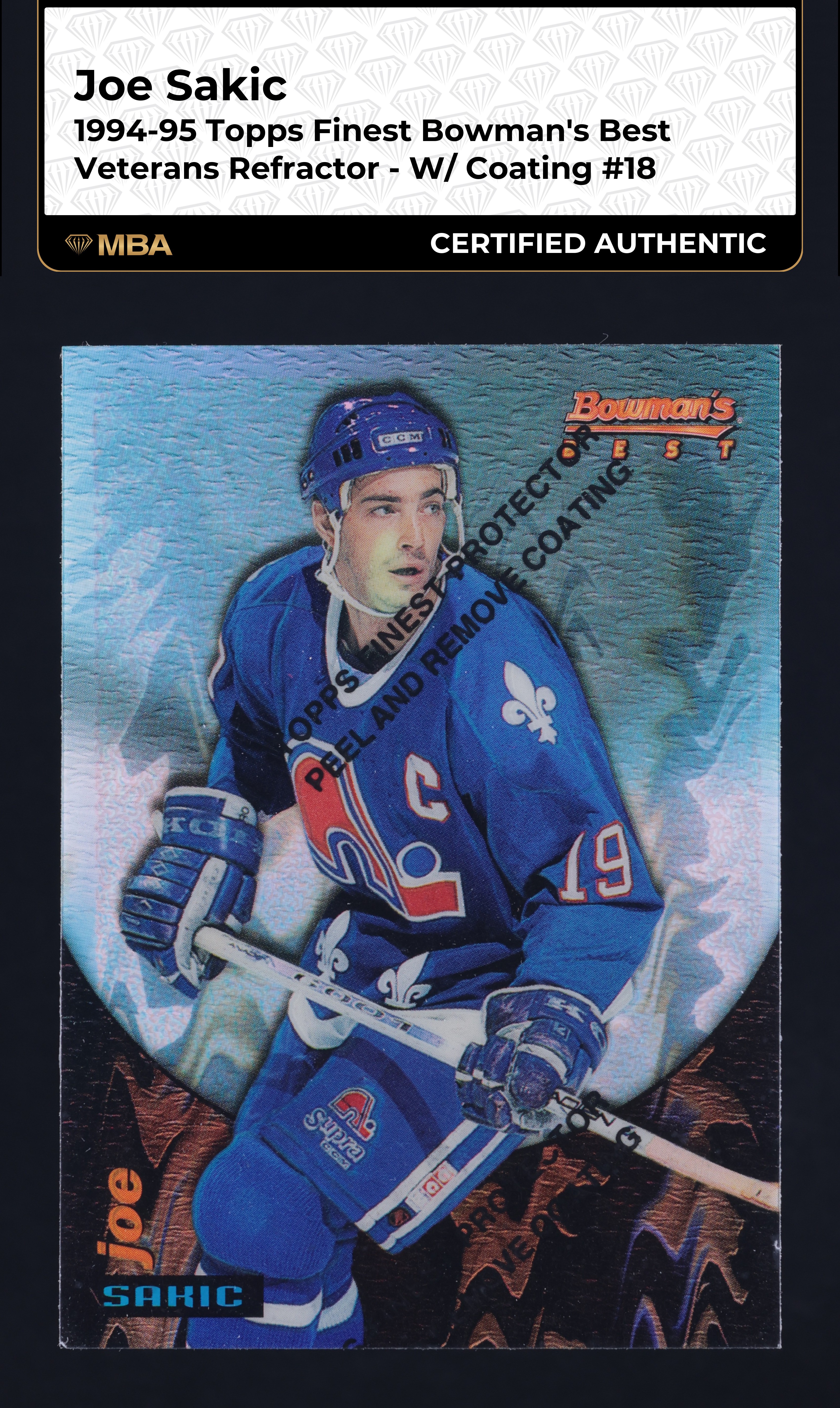1994 Finest Bowman's Best Veterans Refractor w/ Coating Joe Sakic #18 MBA AUTH