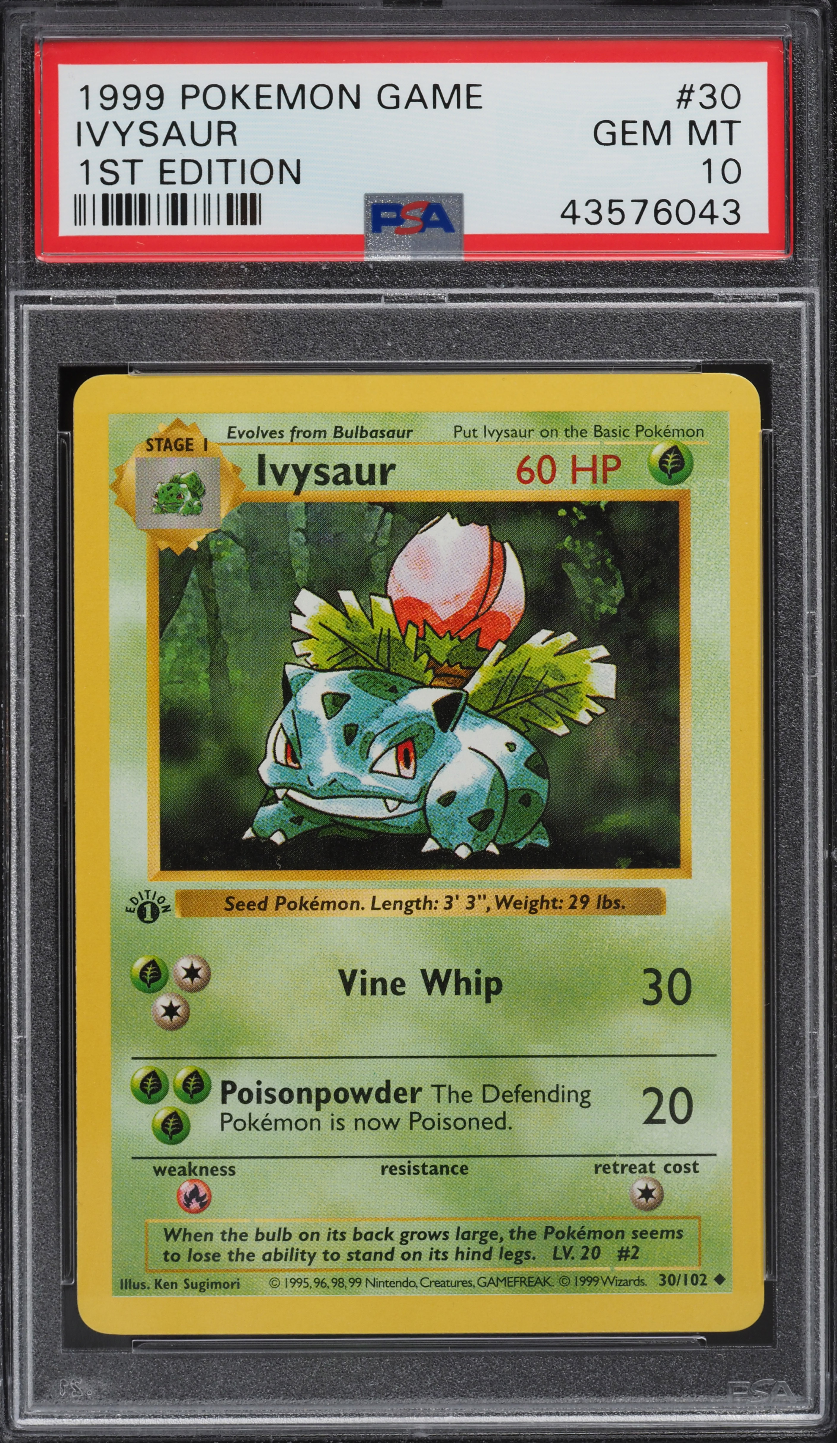1999 Pokemon Base Set Shadowless 1st Edition Ivysaur #30 PSA 10 GEM MINT