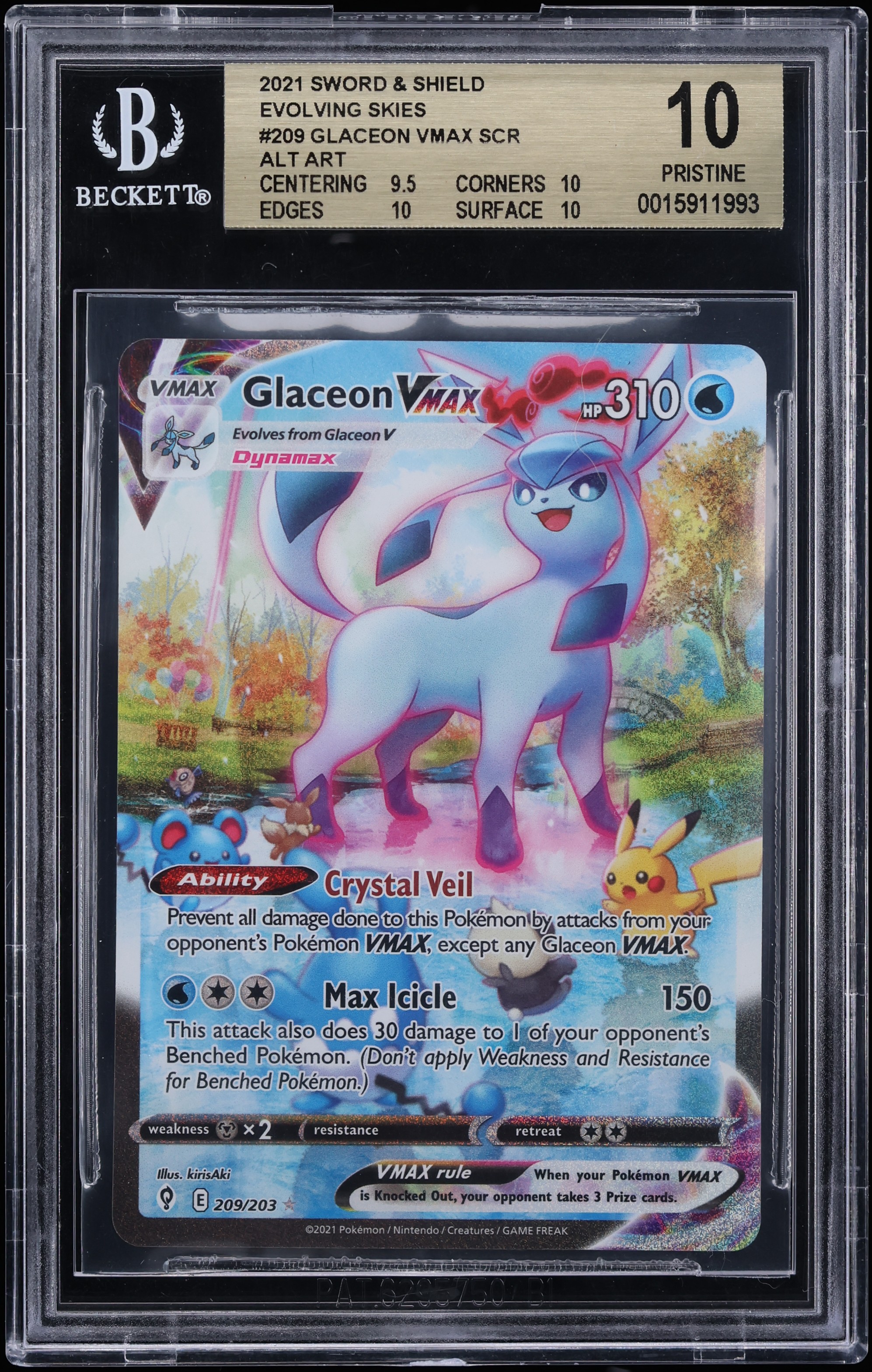 2021 Pokemon Sword & Shield Evolving Skies SEC Glaceon VMAX #209 BGS 10 PRISTINE