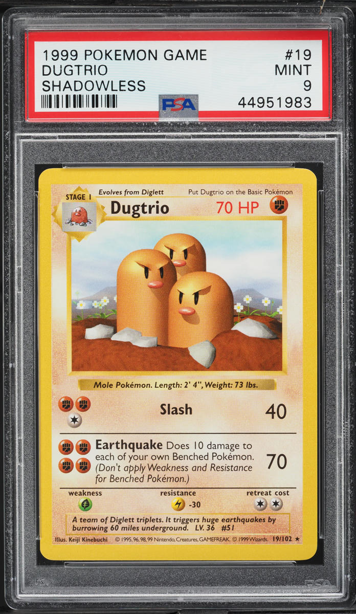 1999 Pokemon Base Set Shadowless Dugtrio #19 PSA 9 MINT