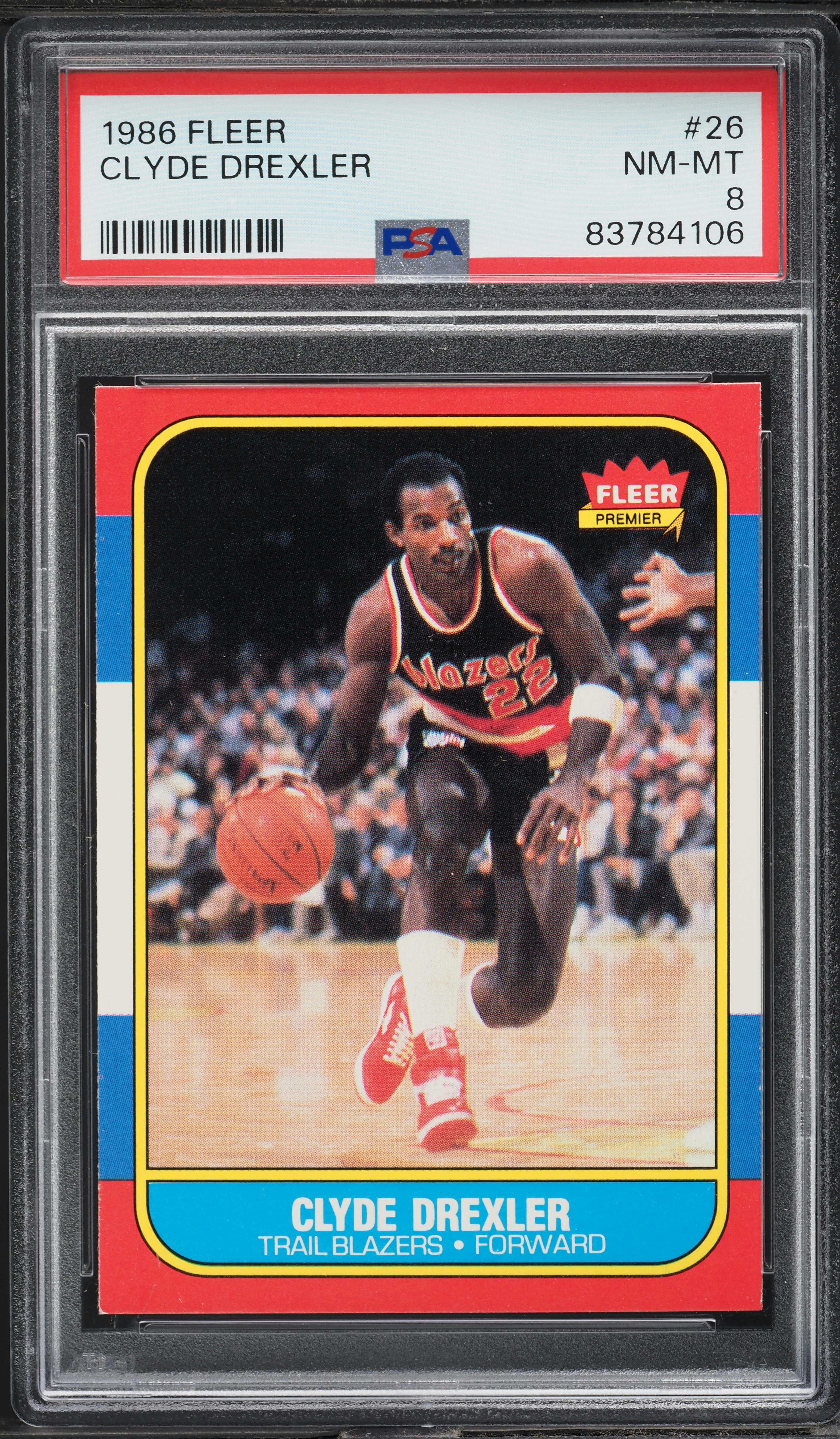 1986 Fleer Basketball Clyde Drexler ROOKIE #26 PSA 8 NM-MT