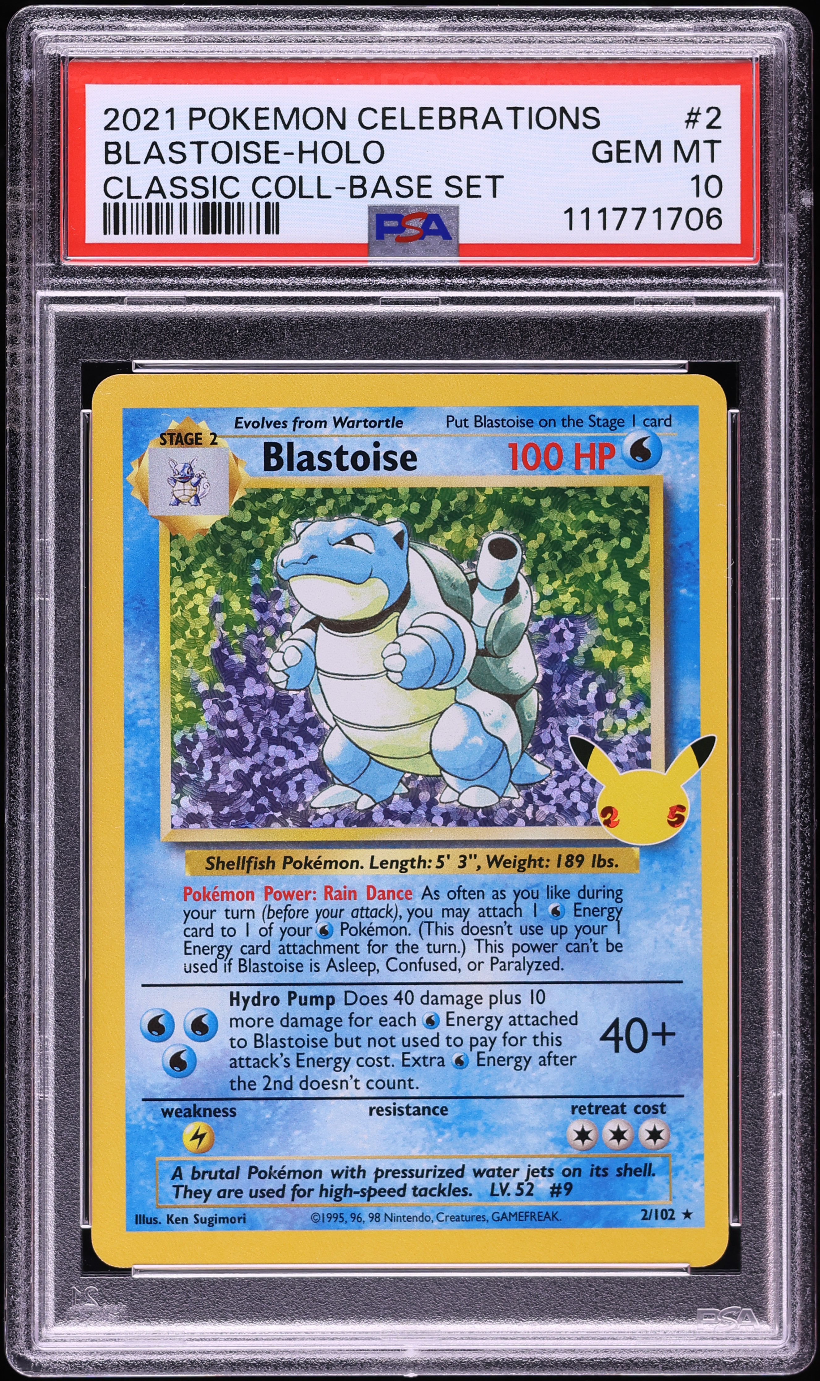 2021 Pokemon Sword & Shield Celebrations Classic Collection Holo Blastoise #2 PSA 10 GEM MINT