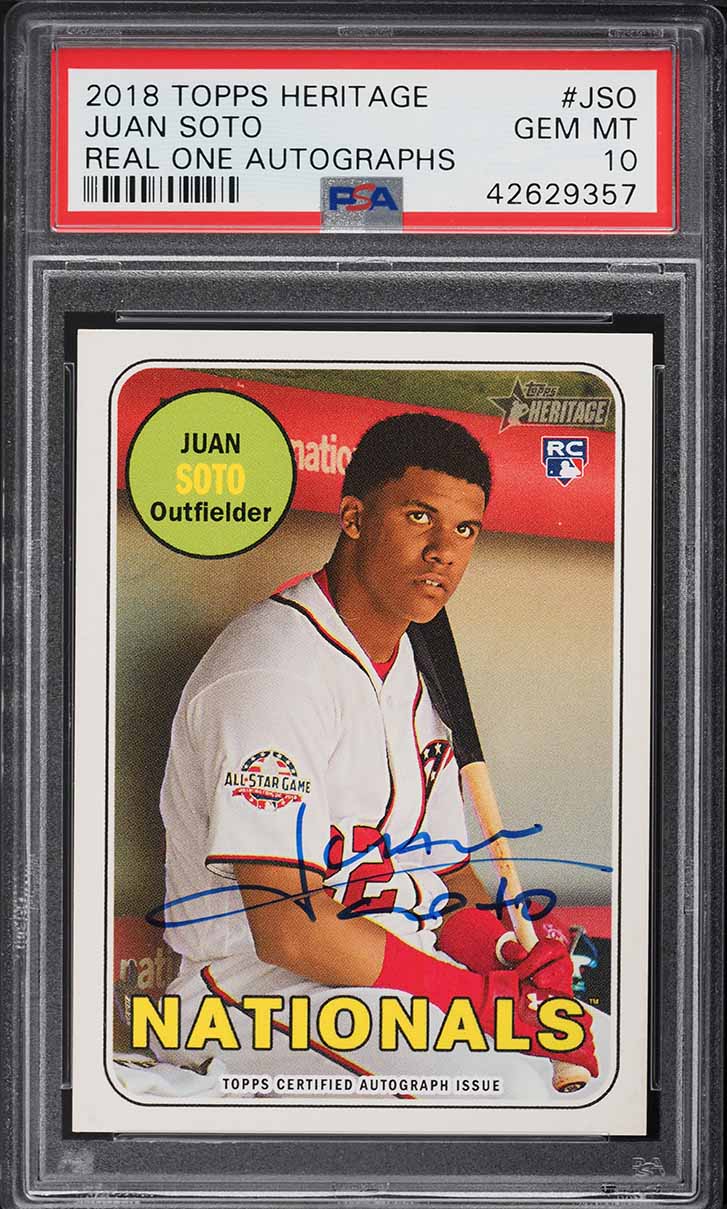 2018 Topps Heritage Real One Juan Soto ROOKIE AUTO #ROA-JSO PSA 10 GEM MINT